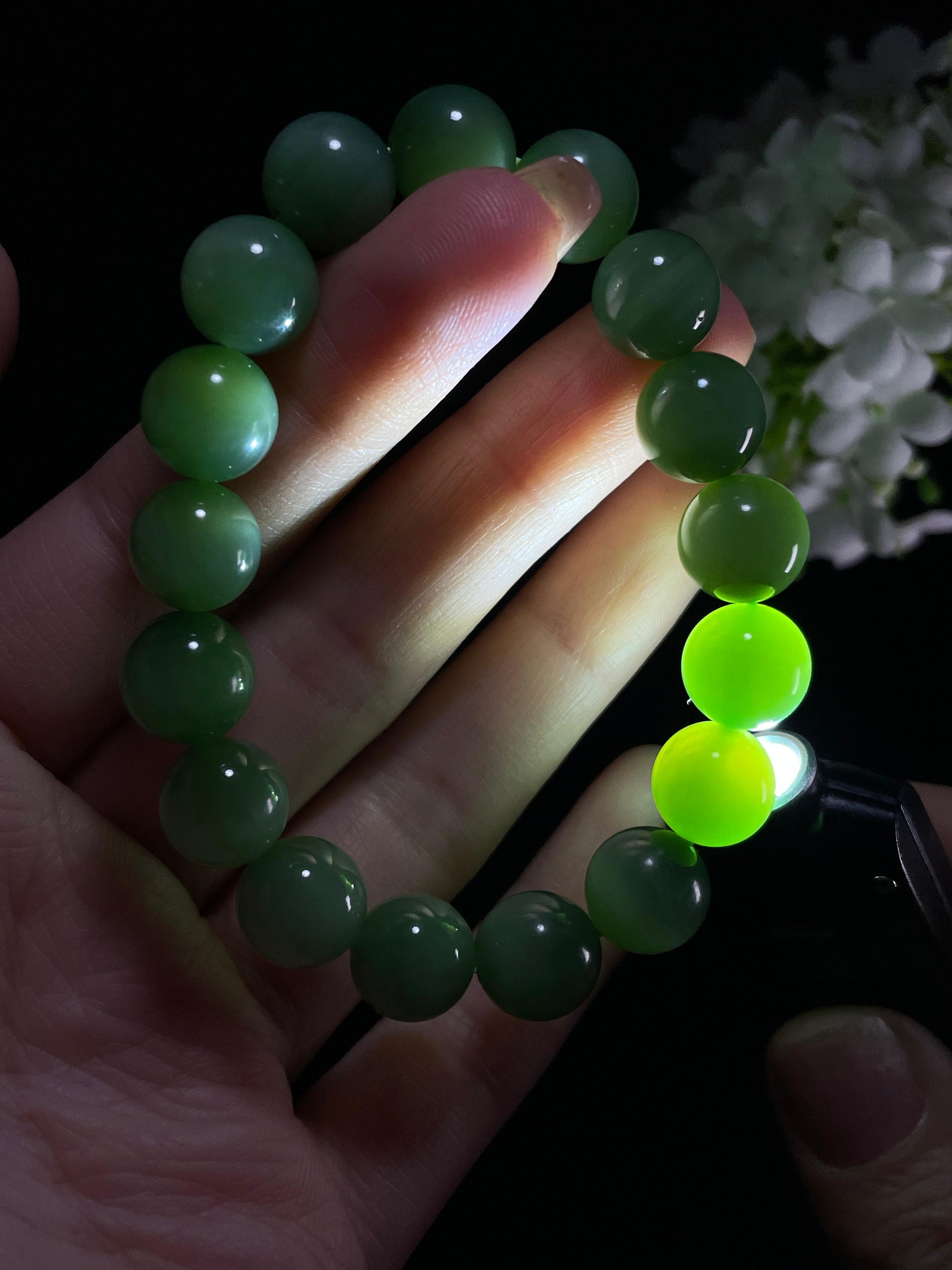 新建天然和田玉碧玉圆珠手串（yc357651）