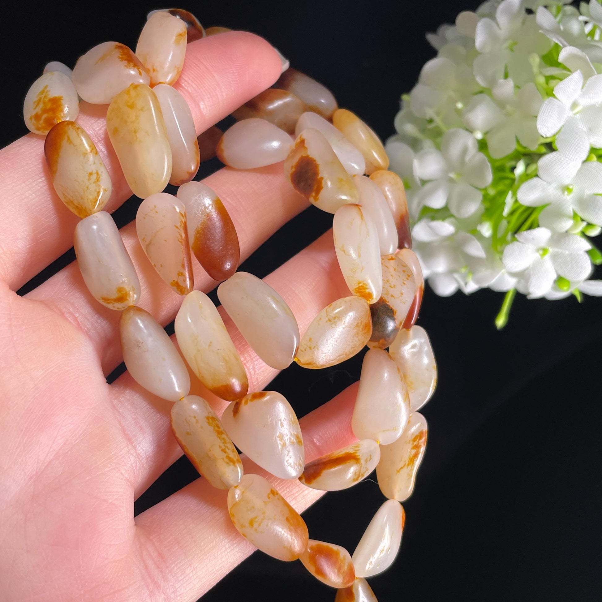 新疆天然和田玉红皮白肉精品原籽手串（42颗）（yc393149）