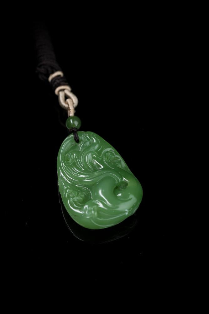 和田玉碧玉龙牌雕刻“吉祥瑞应”挂件（yc253278）