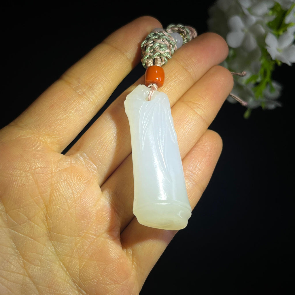 和田玉白玉“劲竹凌云”竹节随形雕挂件（yc349441）