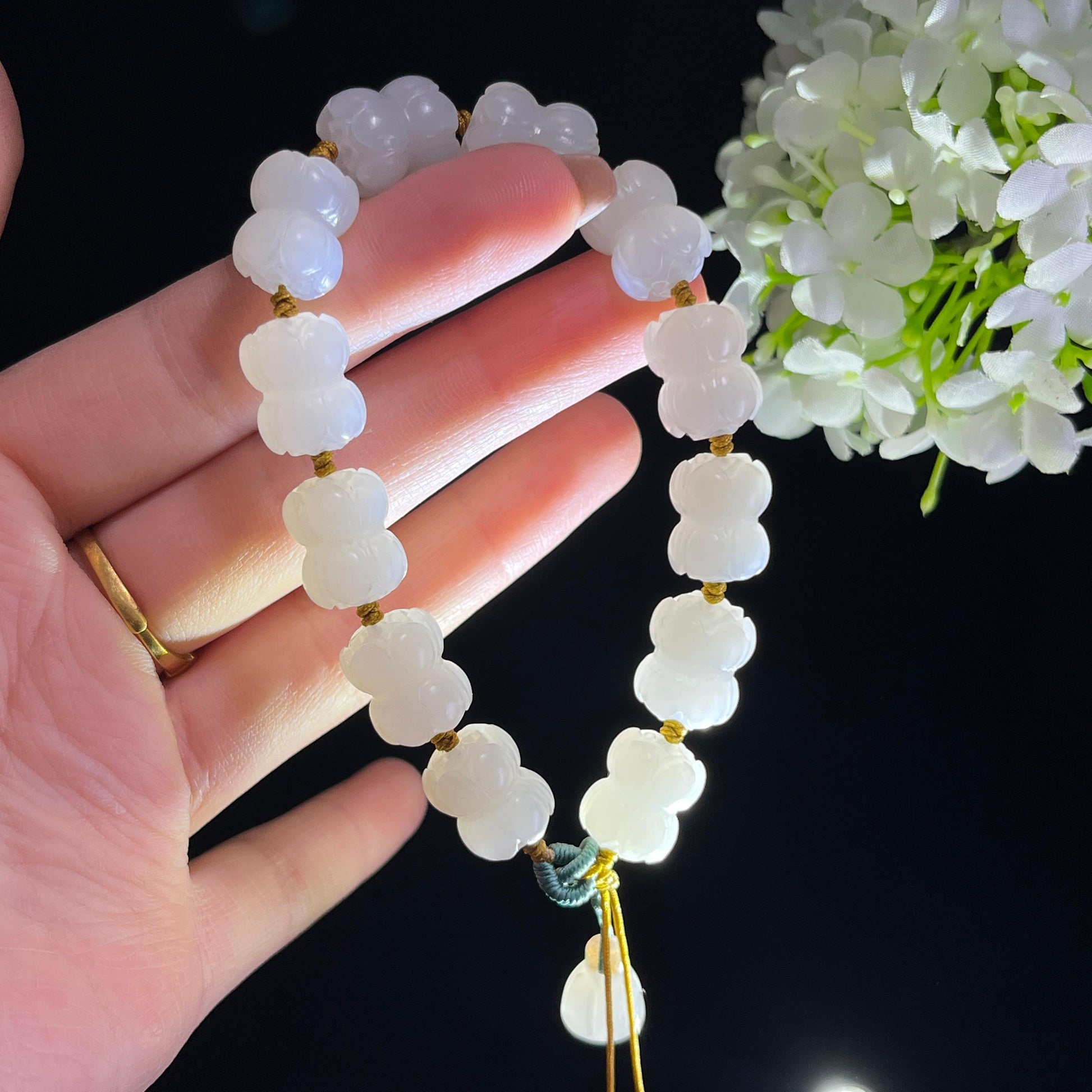 新疆天然和田玉白玉莲花珠手串（yc348948）