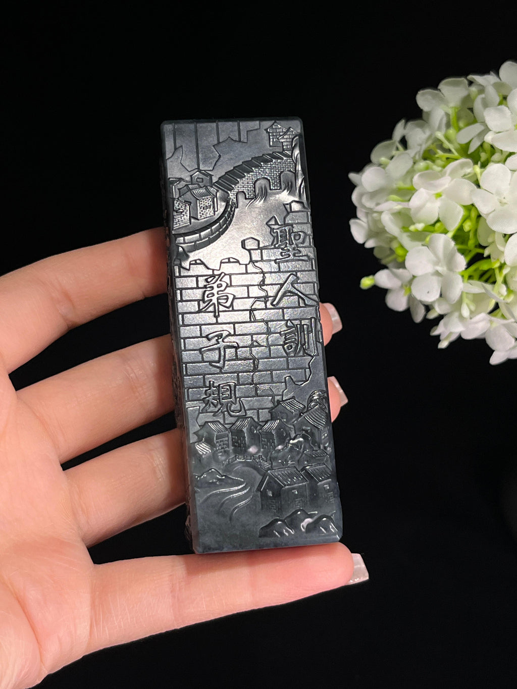 和田玉青花山水印章（yc244613）