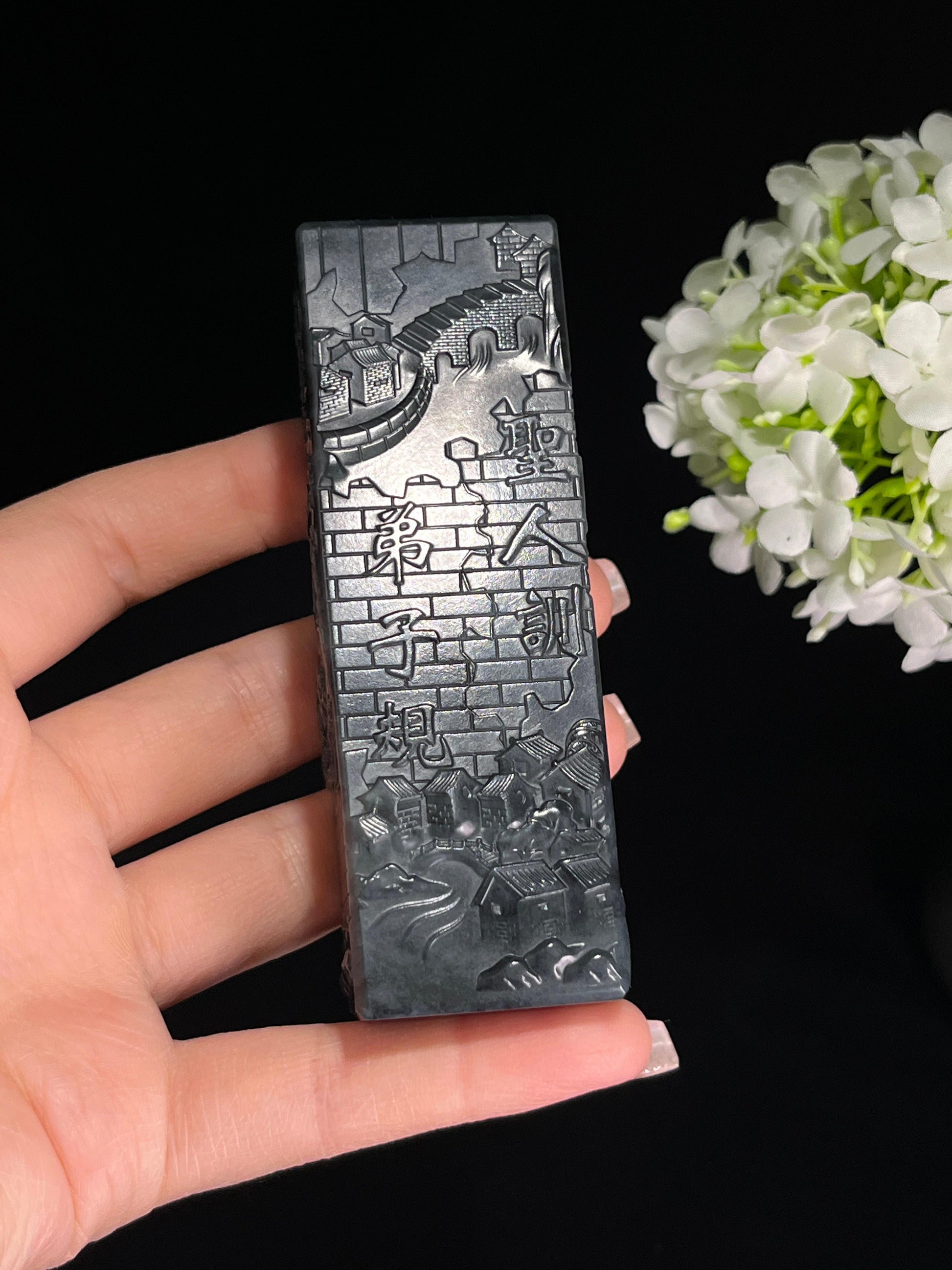 和田玉青花山水印章（yc244613）