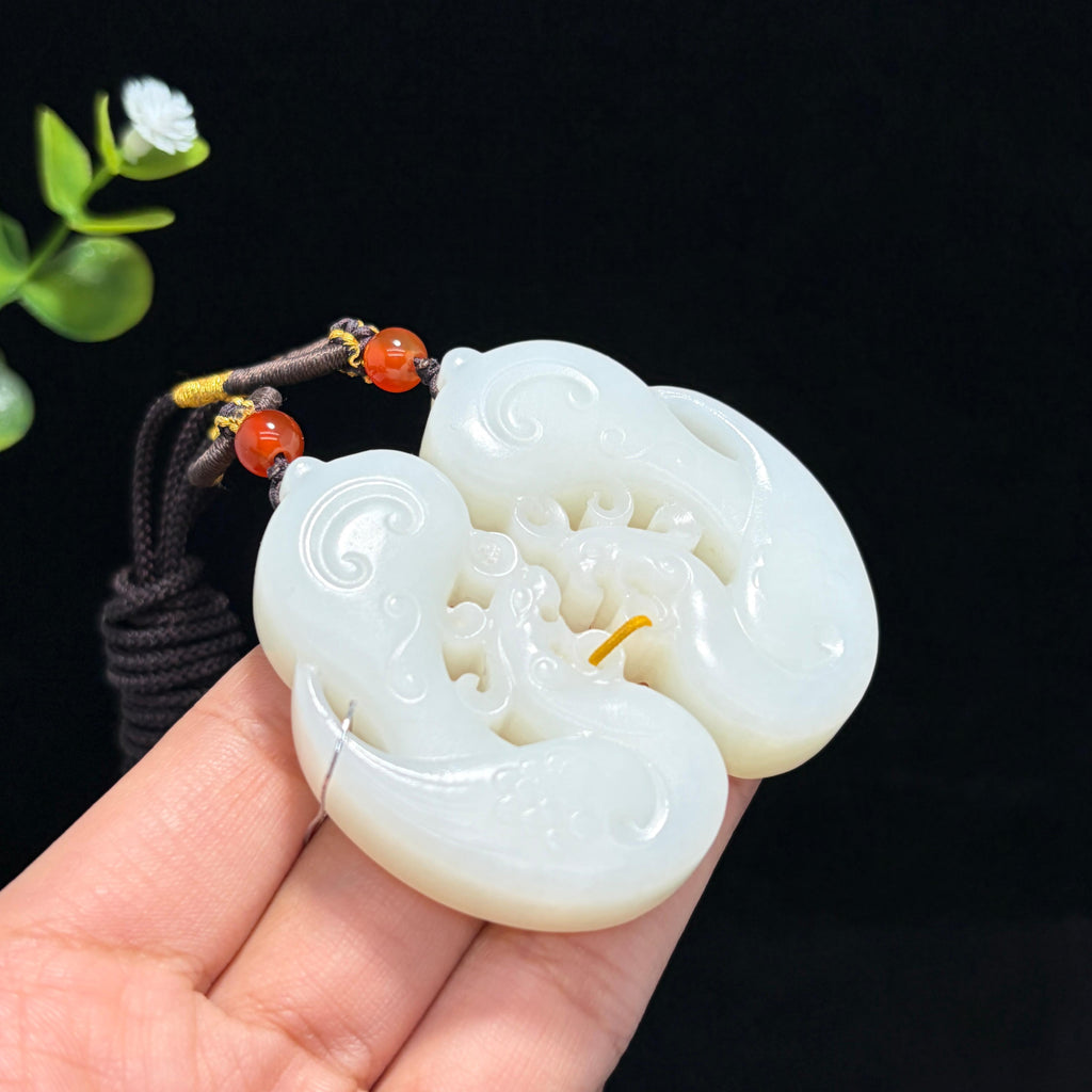 和田羊脂白玉龙凤对牌（yc781437）