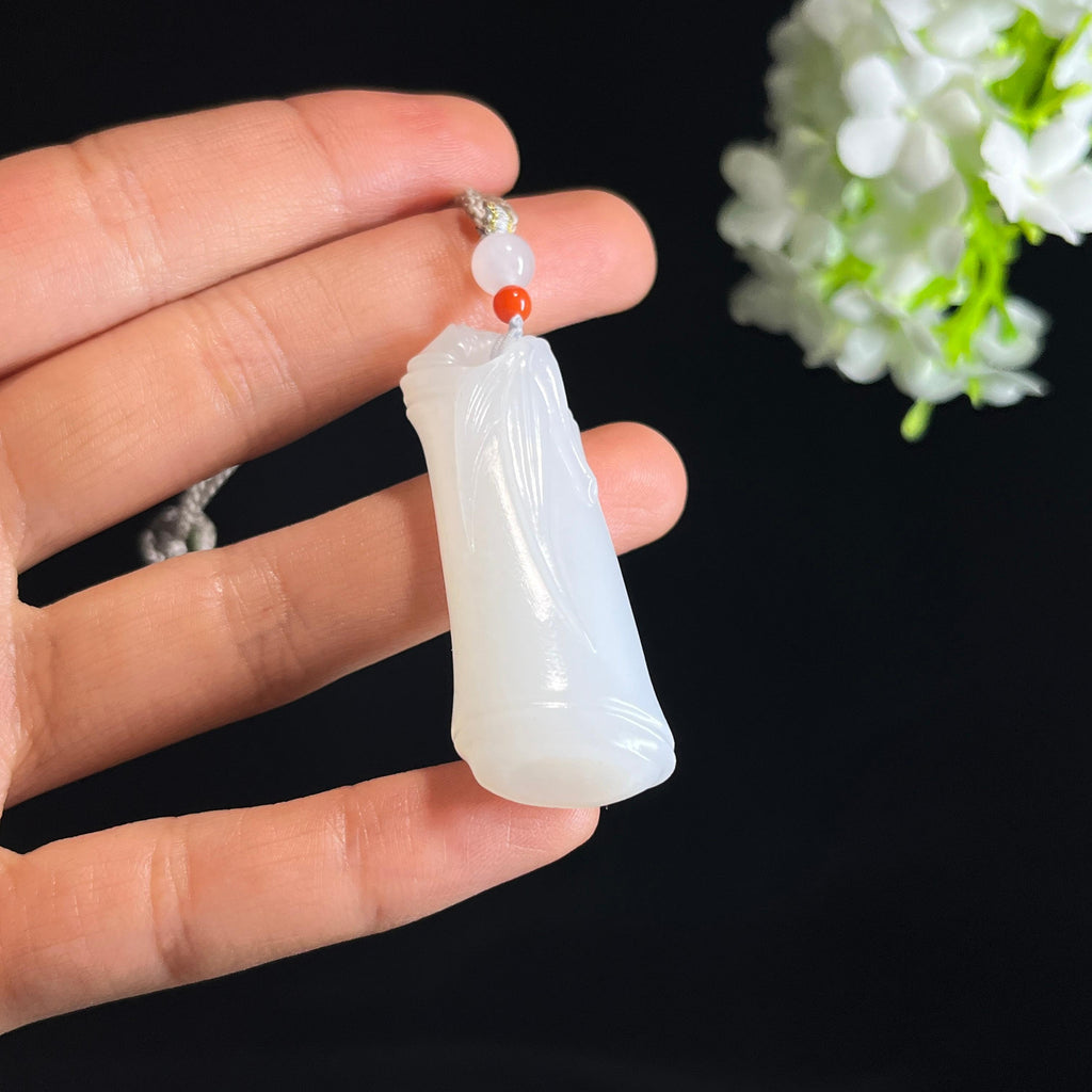 和田玉白玉“势如破竹”竹节随形雕挂件（yc349446）