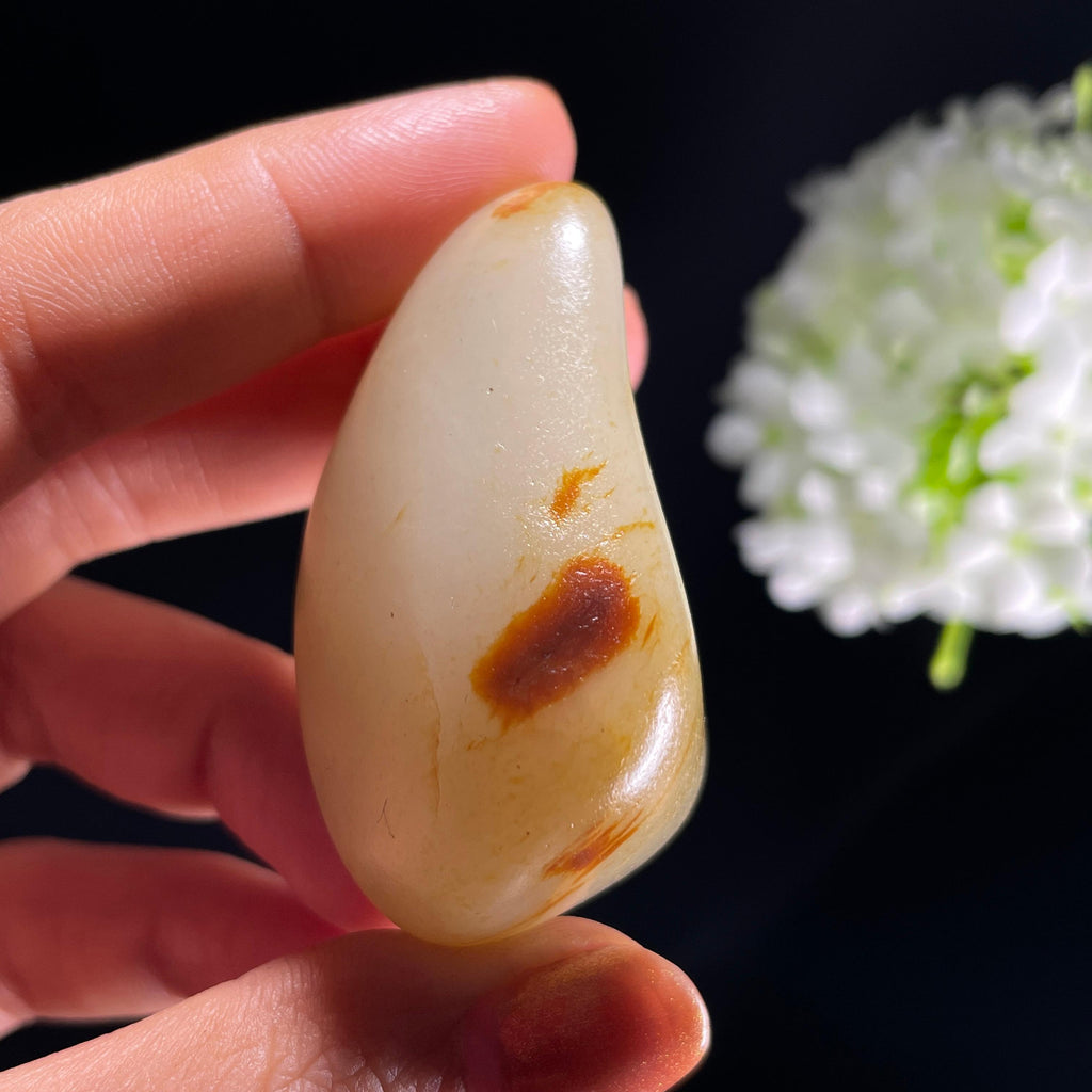 和田玉白玉“江波映红”洒金聚红皮籽料（yc392625）