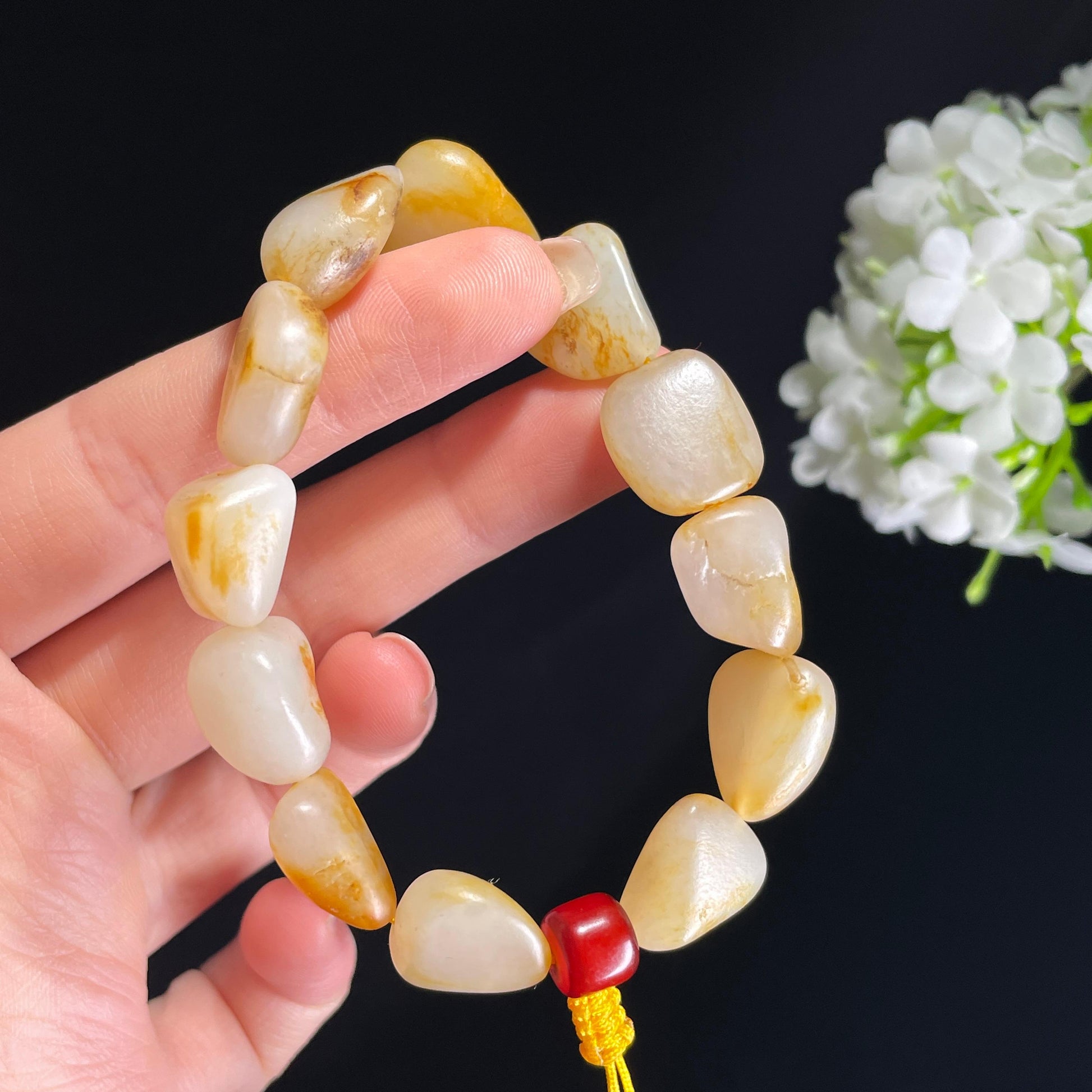 和田玉白玉洒金皮原籽手串（yc410754）