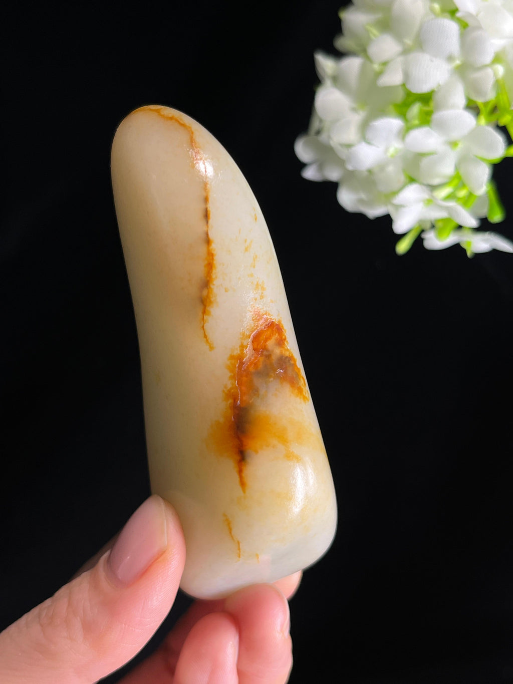 新疆天然和田玉籽料原石白玉洒金皮手把件（yc267501）