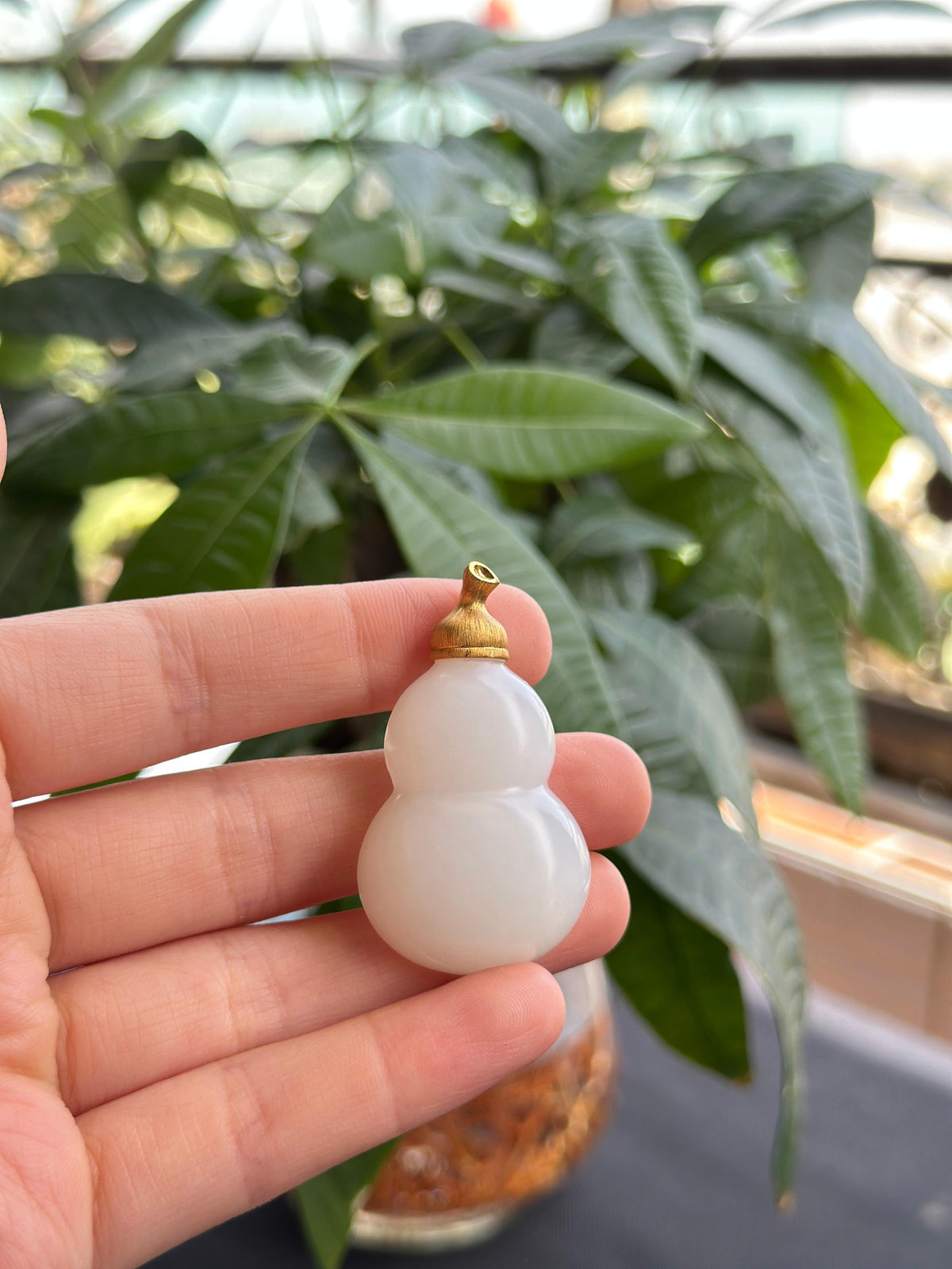 和田玉18K金镶白玉葫芦吊坠（yc725937）