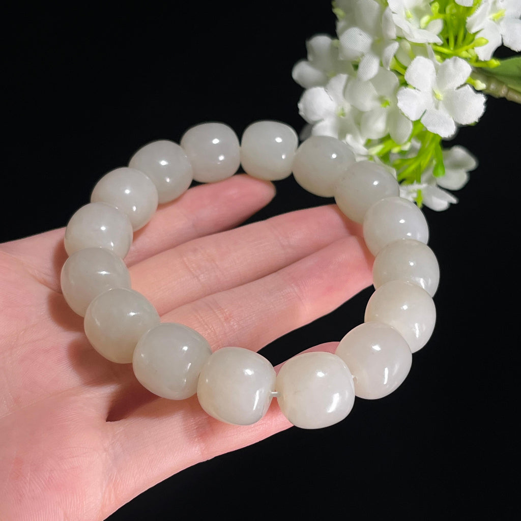 和田玉新疆料“玉露柔珠”青白玉手串（yc299220）
