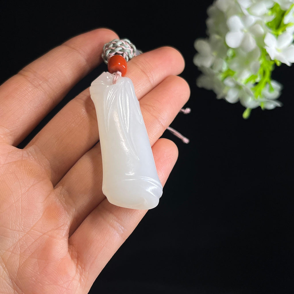 和田玉白玉“劲竹凌云”竹节随形雕挂件（yc349441）