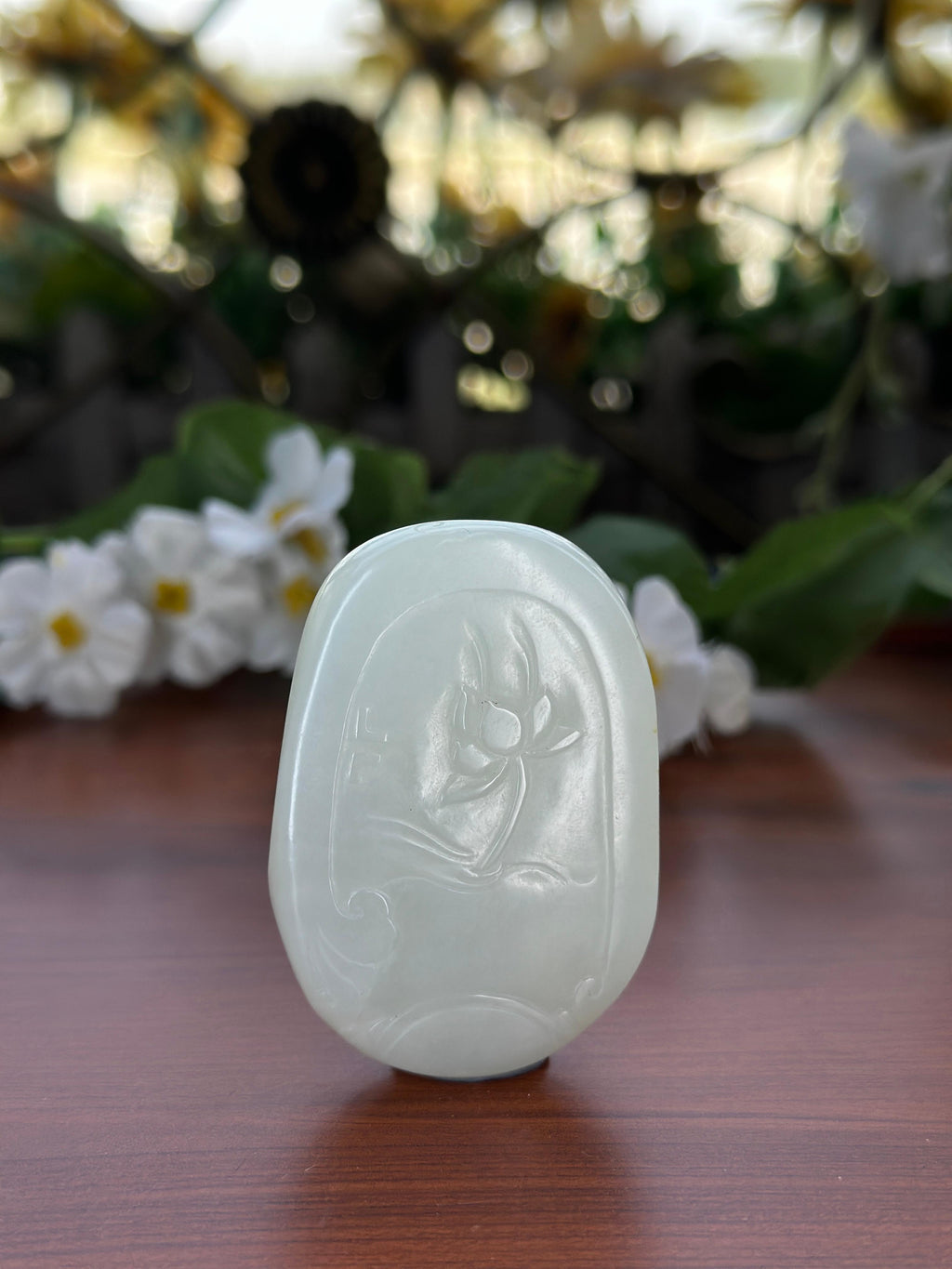 新疆和田玉精品白玉秋梨皮籽料花开见佛挂件（yc709204）