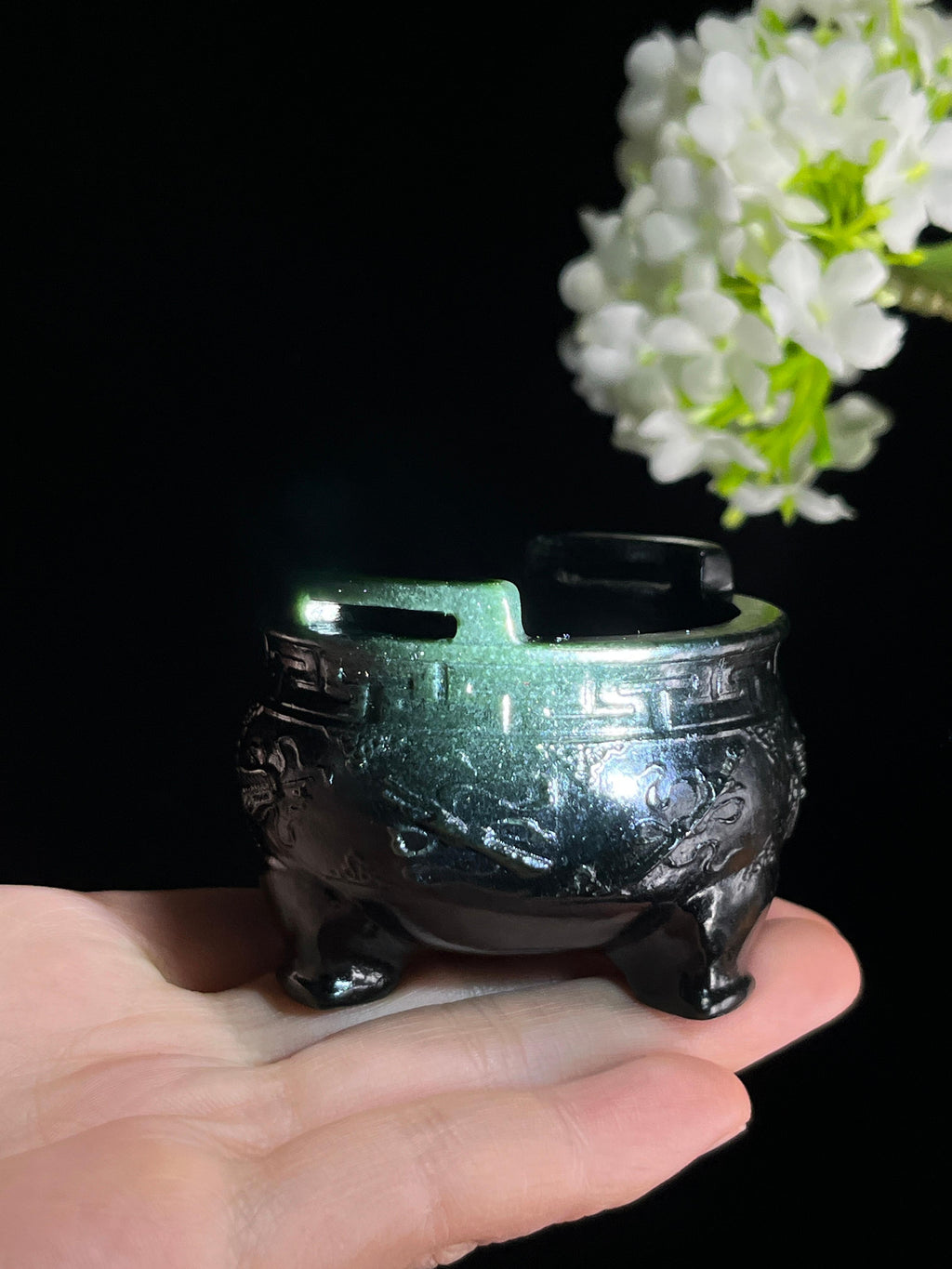 和田玉黑青鼎形摆件（香插）（yc267453）