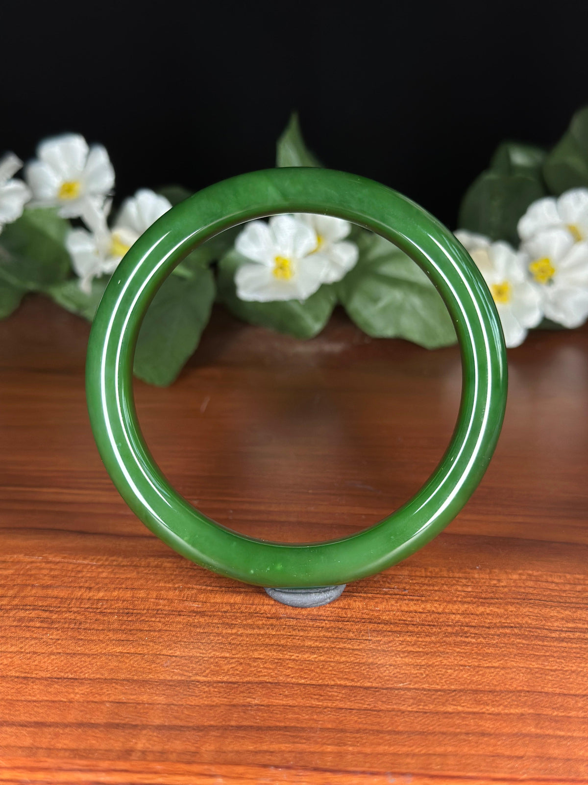 珍品和田玉碧玉菠菜绿平安镯（卡60）（yc737194）