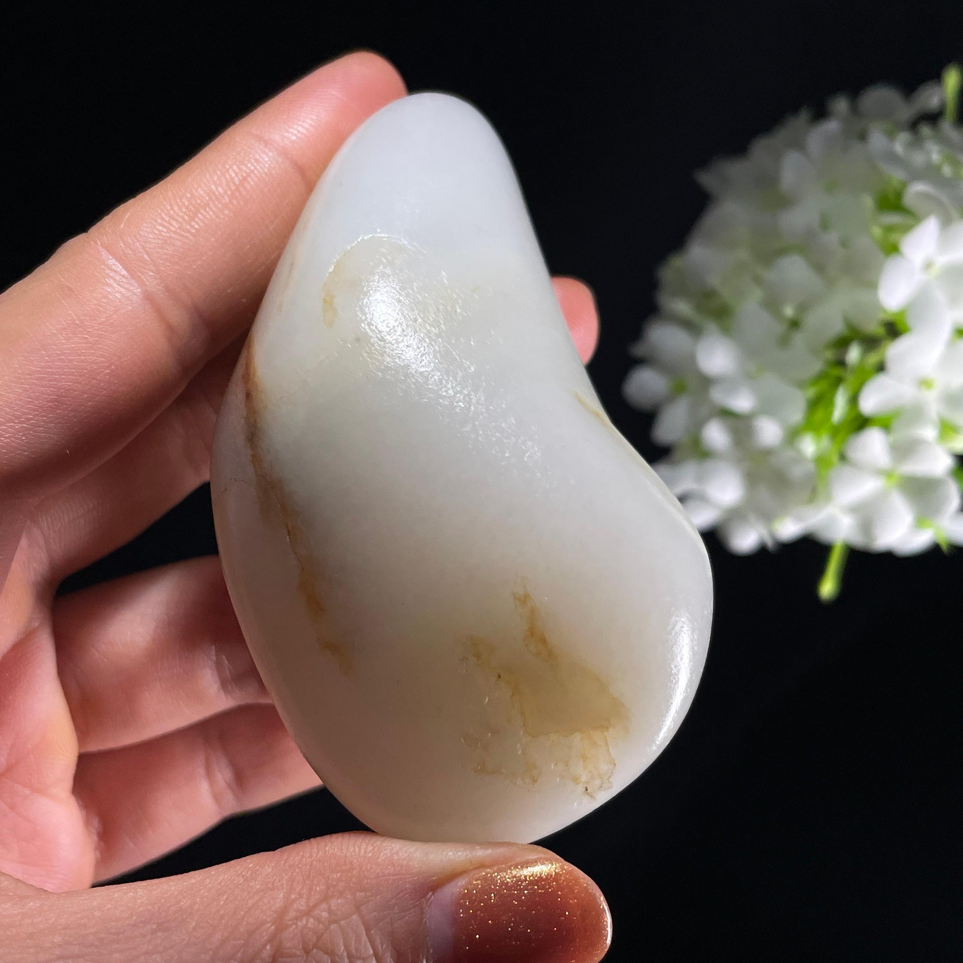 和田玉白玉“风起玉痕”淡洒金皮籽料（yc392633）