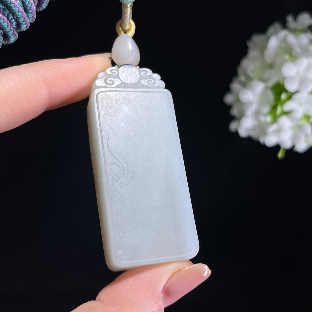 和田玉白玉满皮洒金籽料无事牌（yc372600）