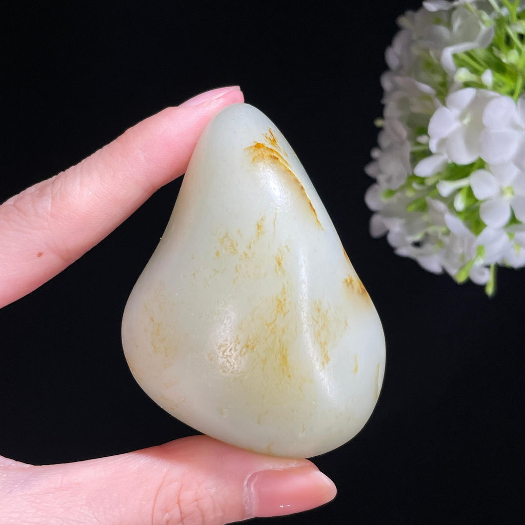 新疆和田玉白玉洒金皮籽料精品手把件（yc479204）
