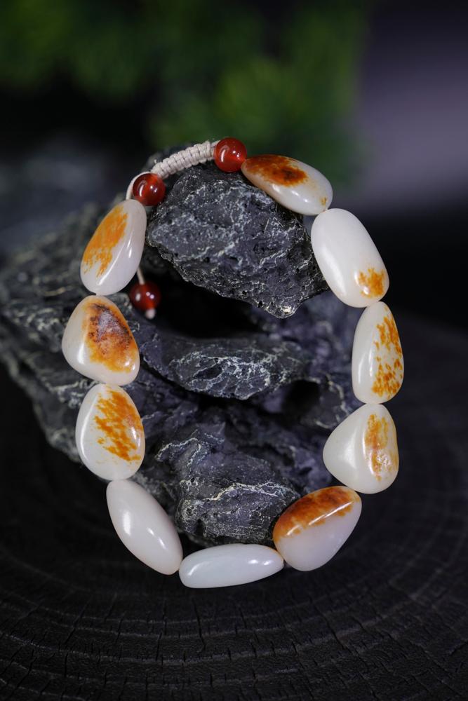 新疆和田玉白玉洒金皮籽料原石手串（修）yc229718）