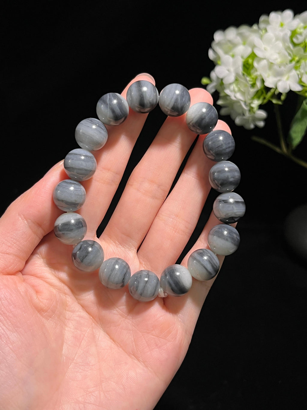 和田玉青花圆形珠手串（卡12）（yc246368）