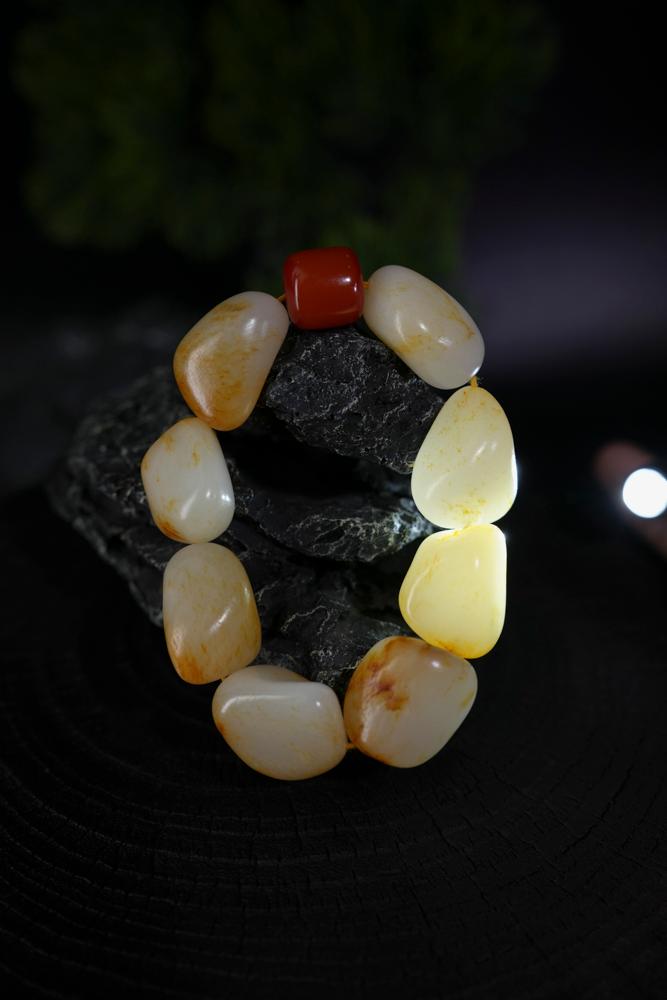 新疆和田玉白玉洒金皮籽料原石手串（修）（yc229704）