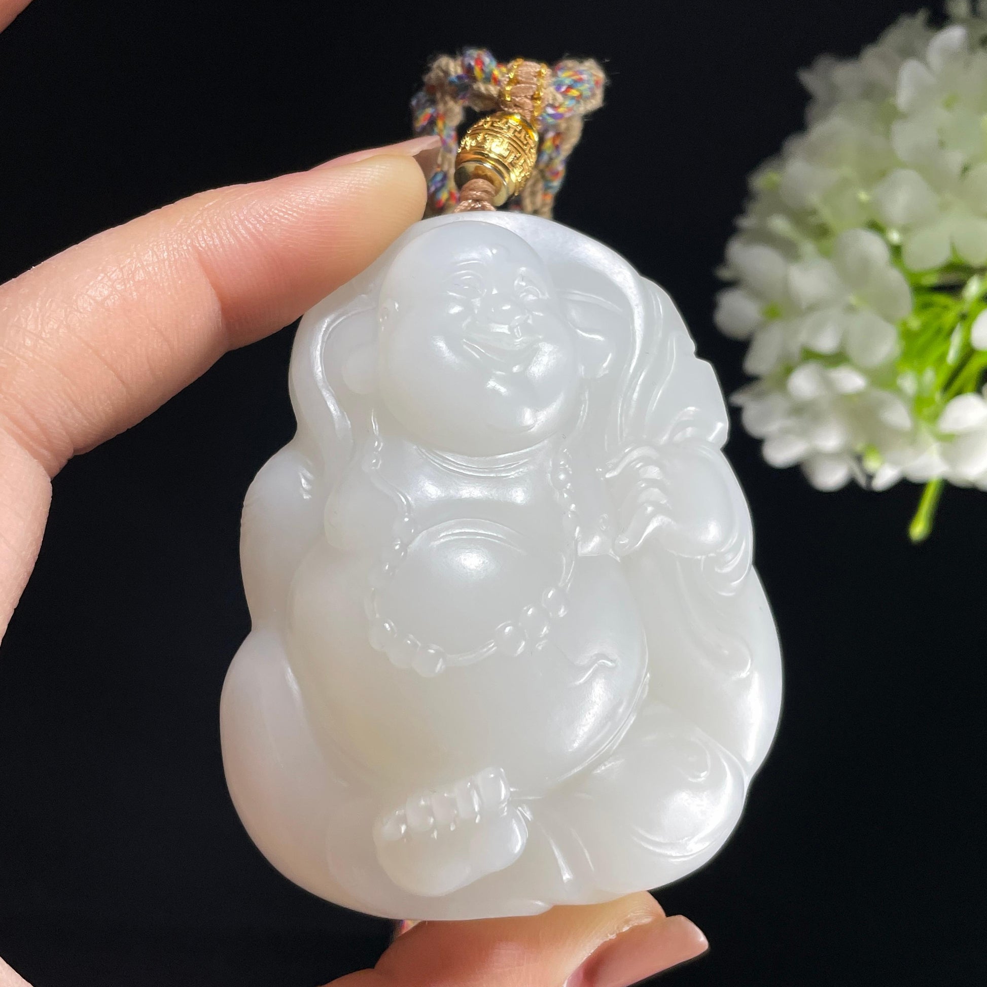 和田玉羊脂白玉弥勒佛雕刻挂件（yc389146）