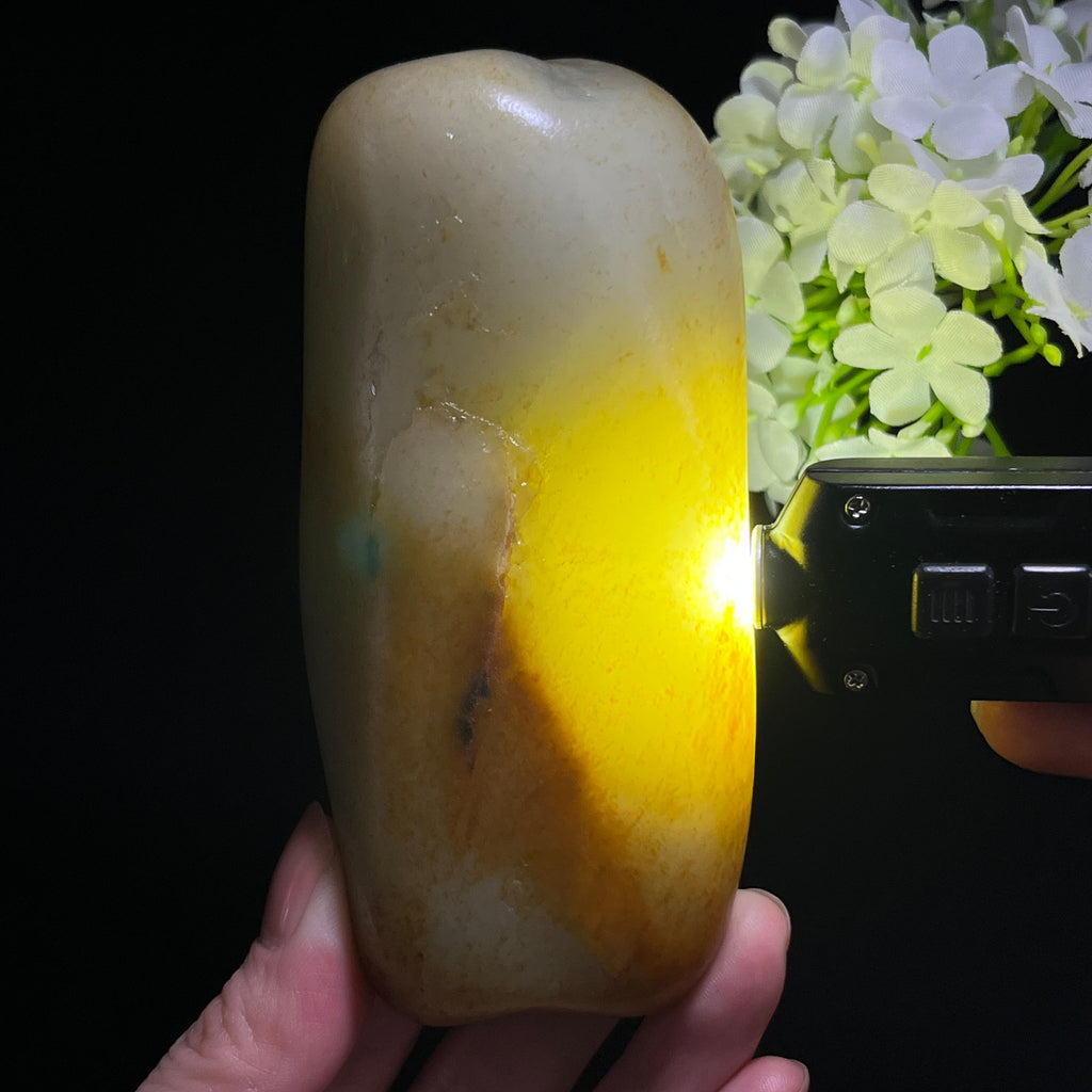 和田玉青白种“金脉流泉”洒金皮籽料（yc343174）