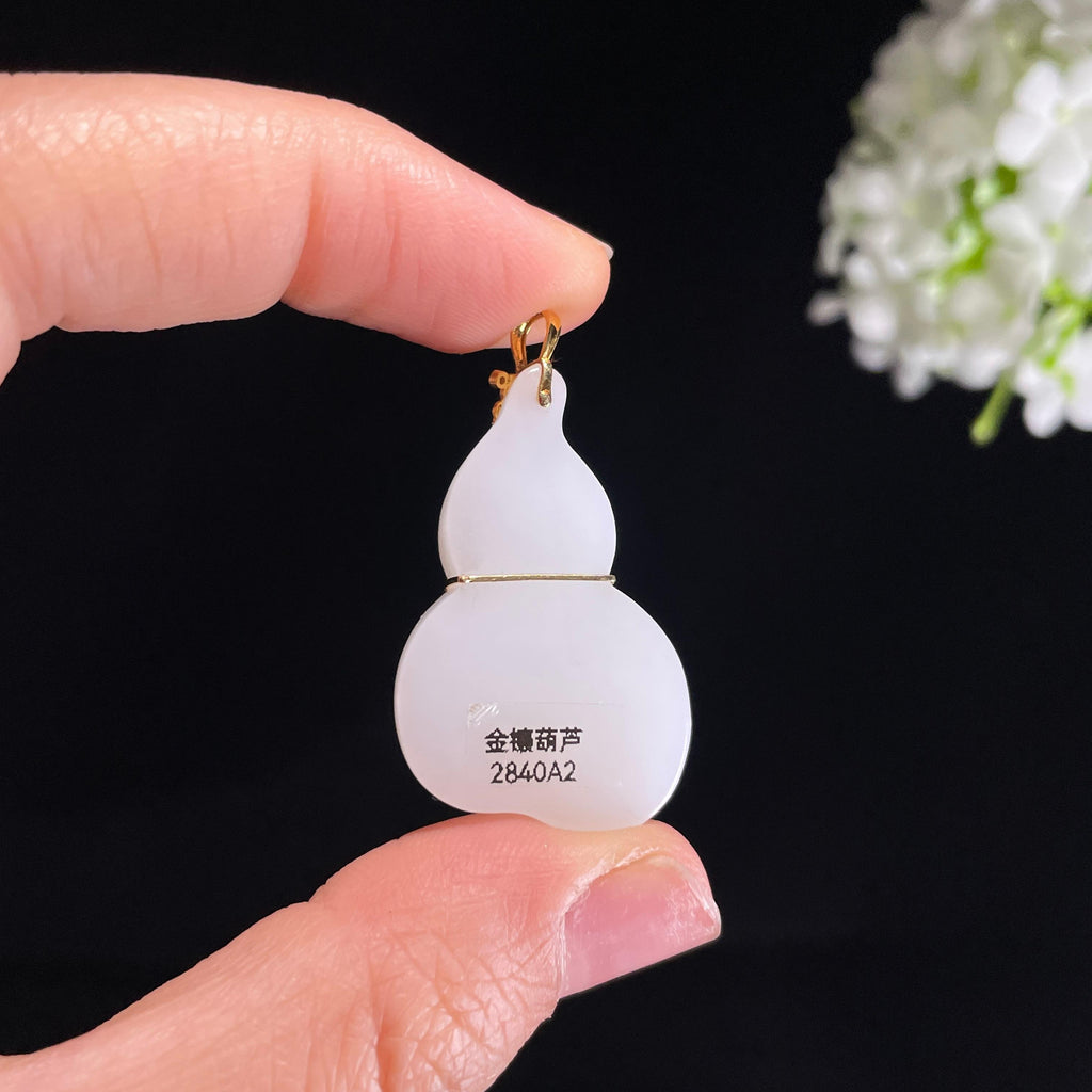 和田玉18K金镶白玉葫芦吊坠（yc428775）