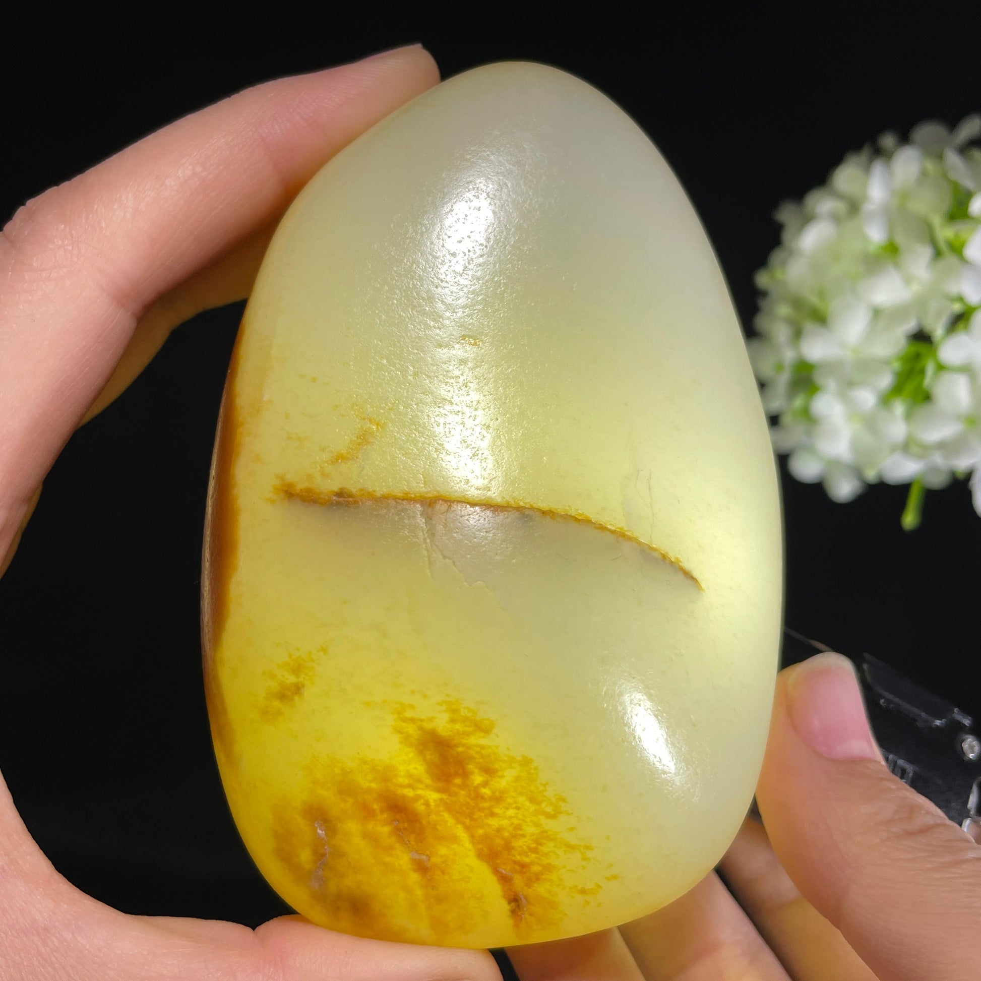 和田玉“一痕秋绮”白玉洒金聚红皮籽料（yc425063）
