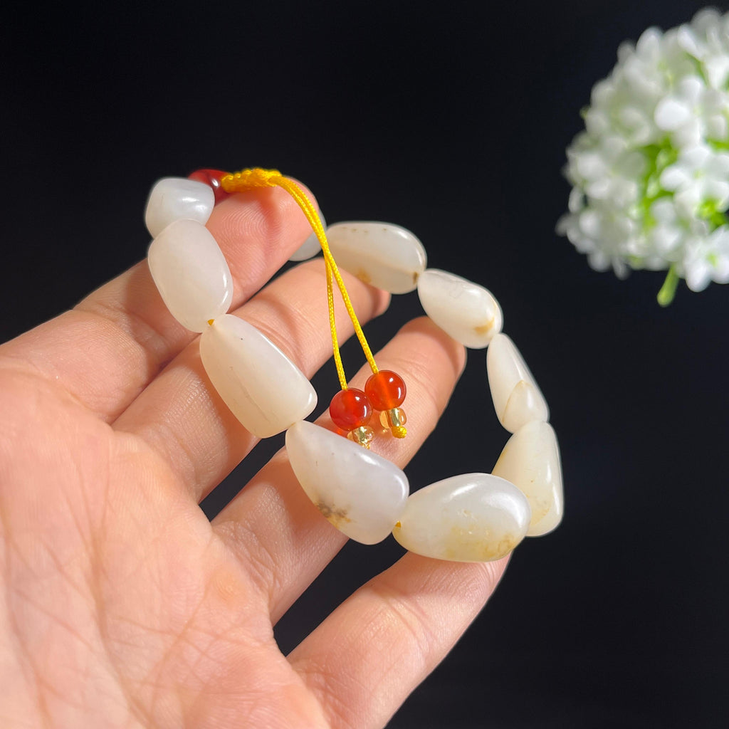 和田玉白玉洒金皮“云絮碎玉”籽料原籽手串（yc320550）