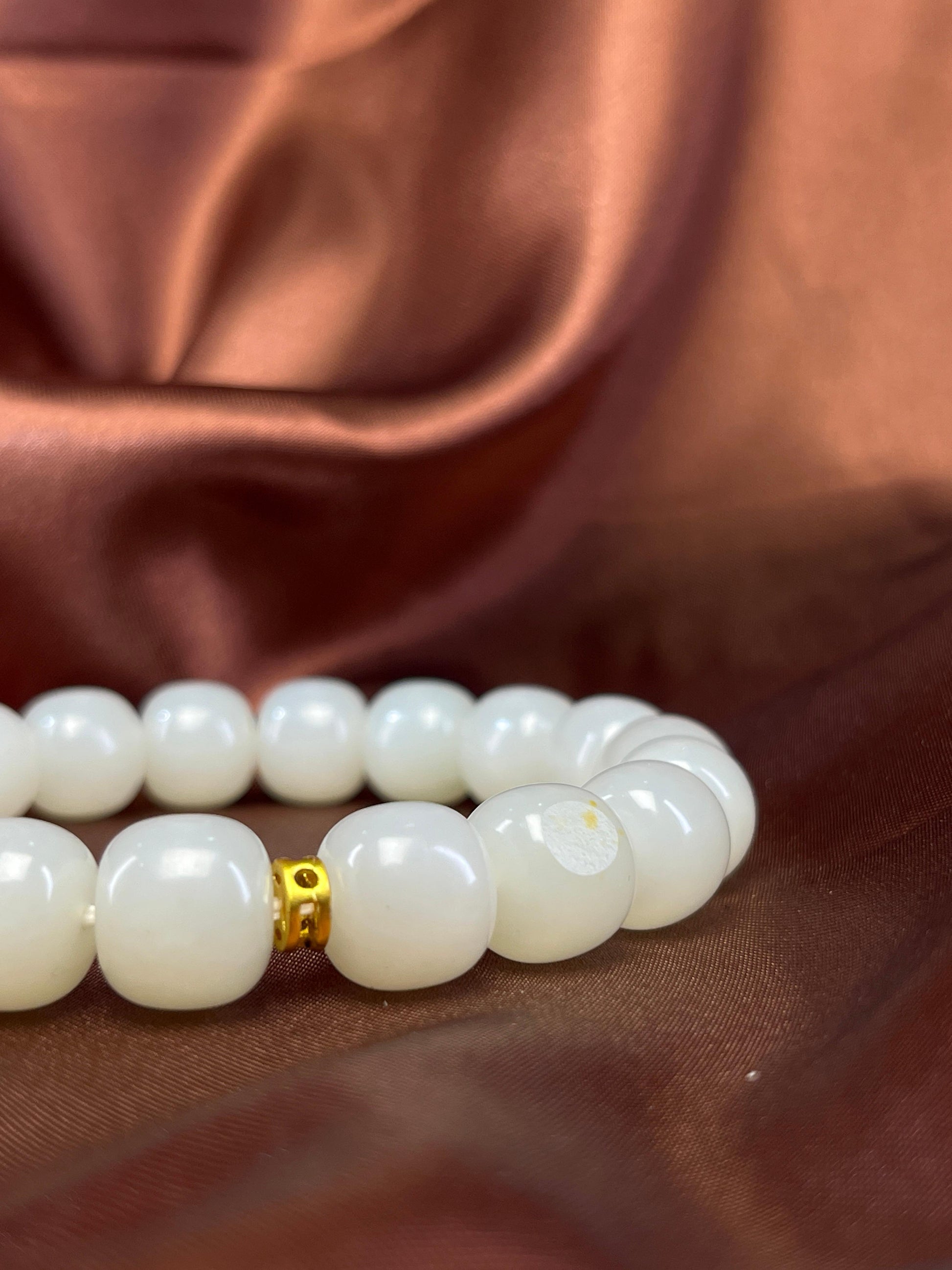 新疆和田玉籽料羊脂白玉手串18k金镶嵌（yc235773）