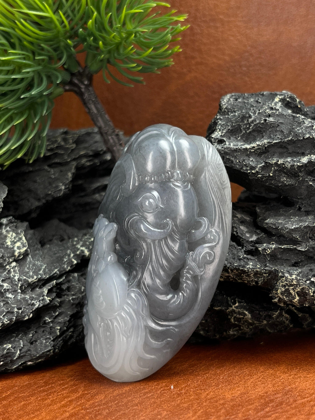 和田玉青花籽料“吉祥如意”雕刻手把件（yc222735）