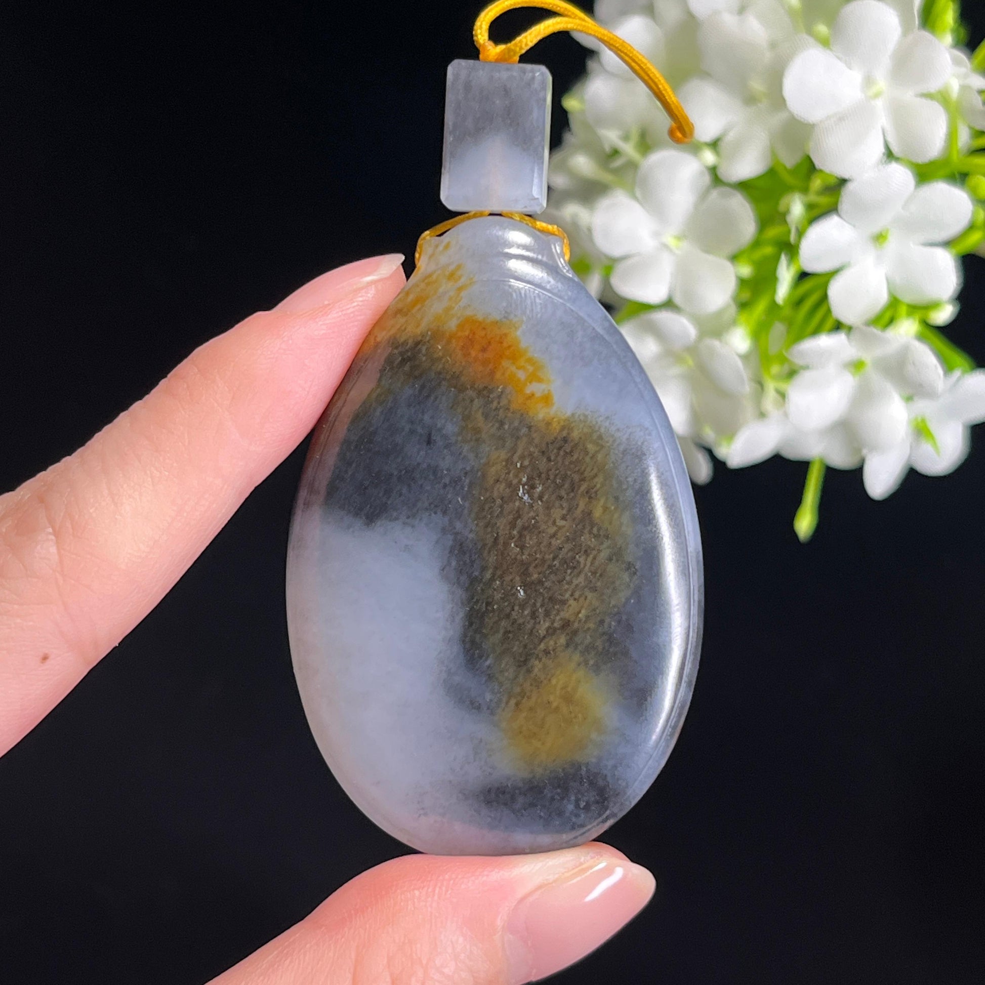 天然和田玉籽料青花洒金皮平安无事牌（yc339125）