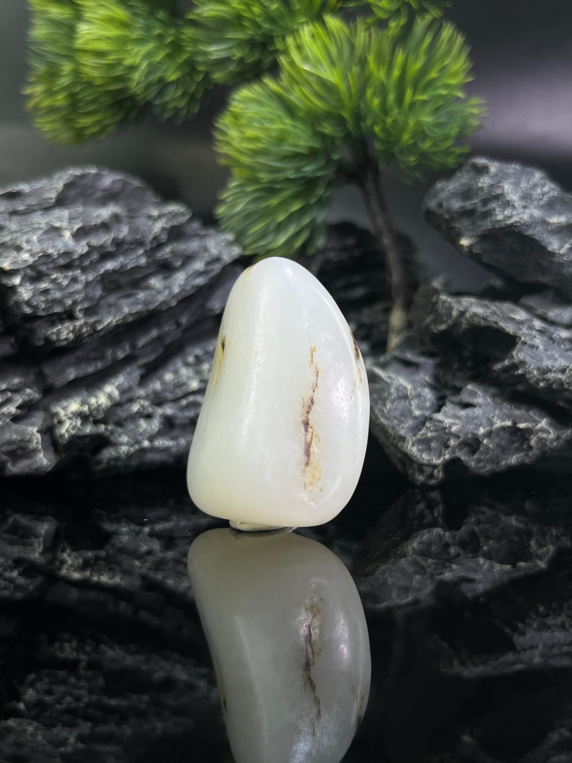 这颗和田玉洒金带聚黑皮籽料原石（yc211849）