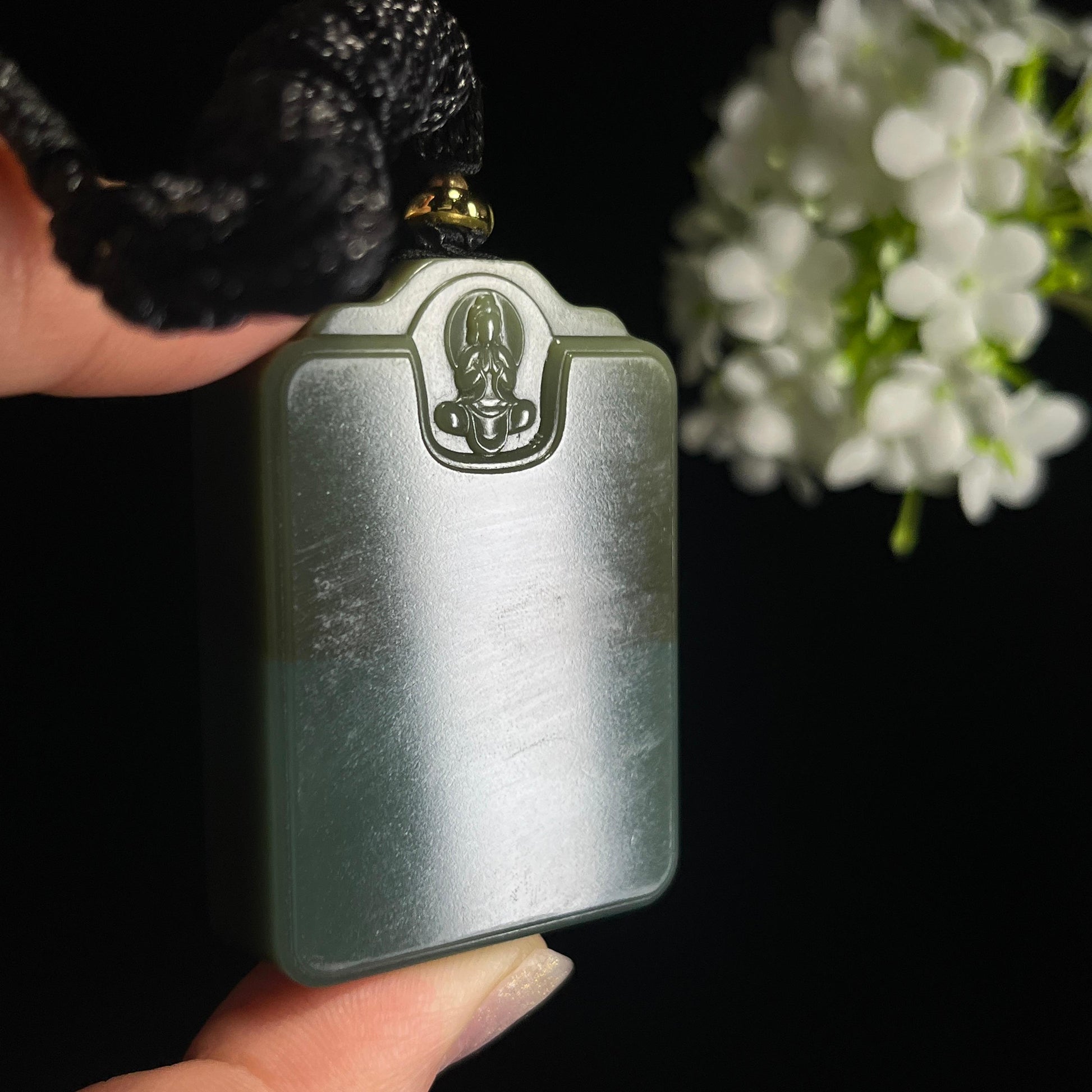 新疆天然和田玉“静水莲生”青玉平安无事牌（yc330283）