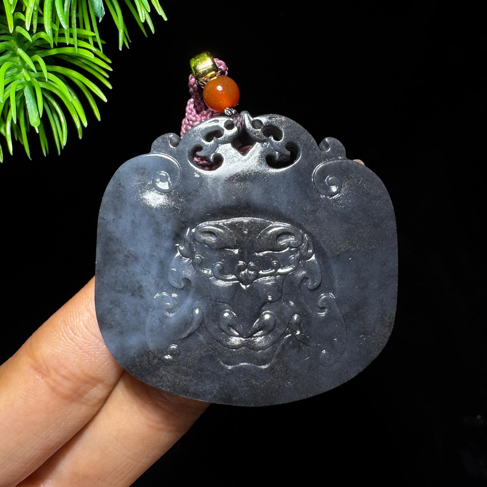 和田玉山料青花仿古兽面牌（yc697457）