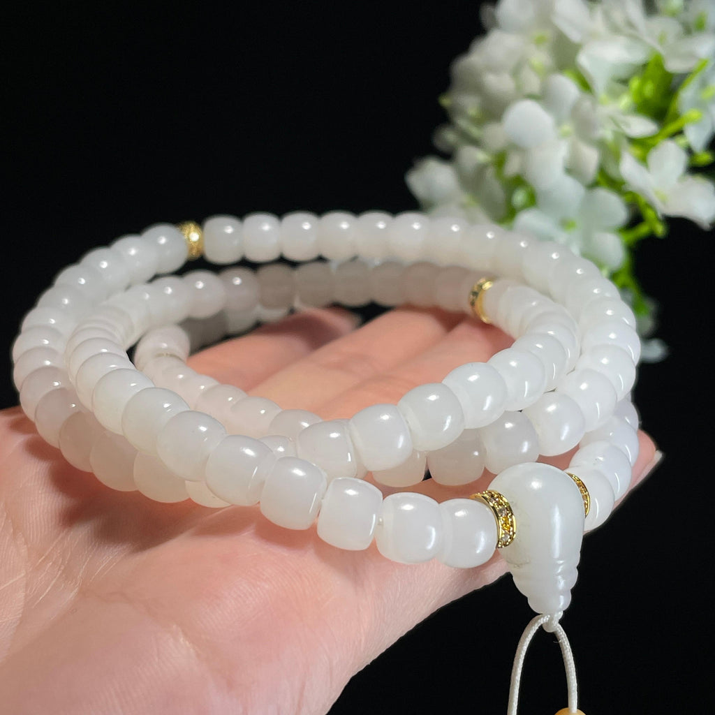 和田玉羊脂白玉“雪海澄心”直切珠项链（yc337791）