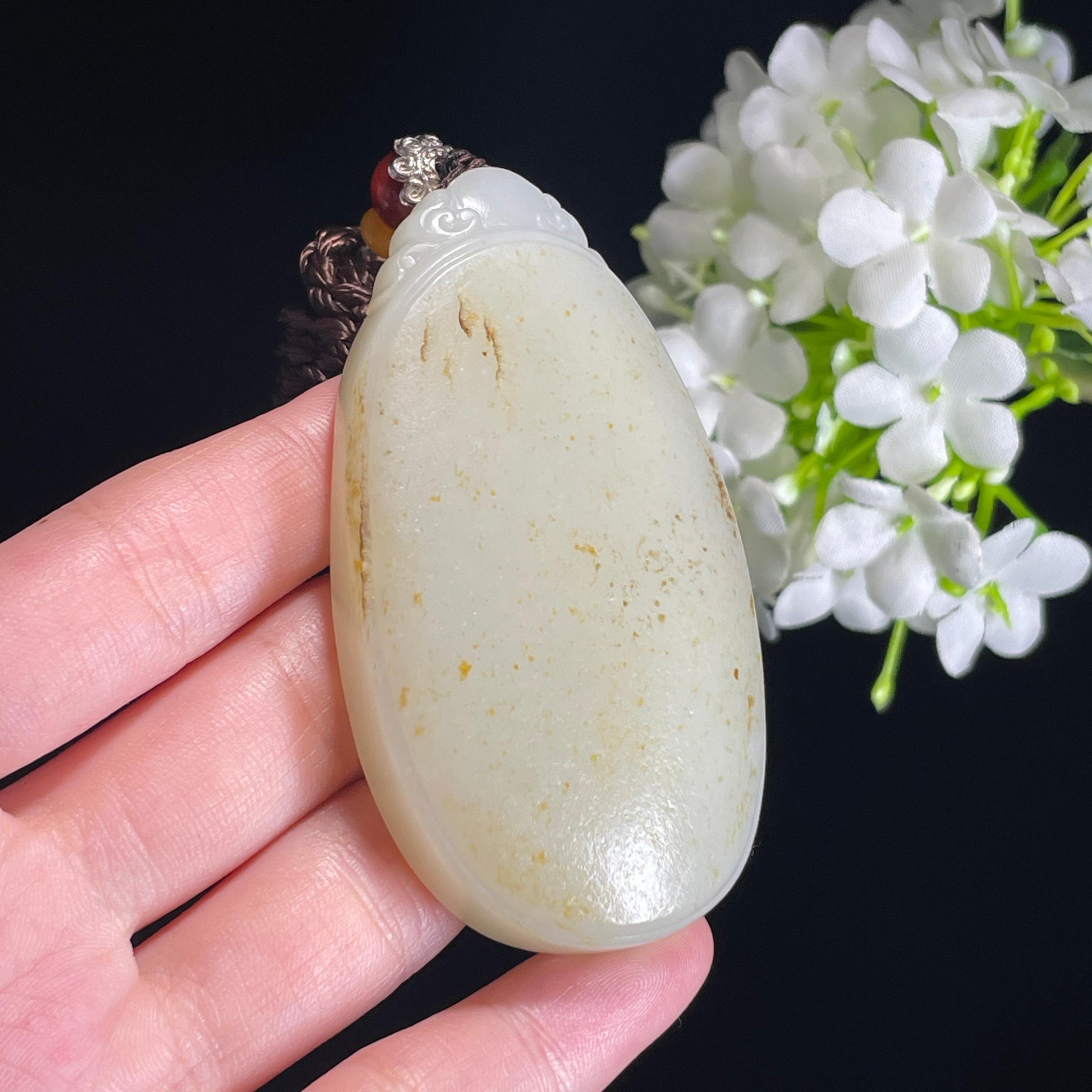 和田玉籽料白玉 “洒金皮随形无事牌”（yc325523）