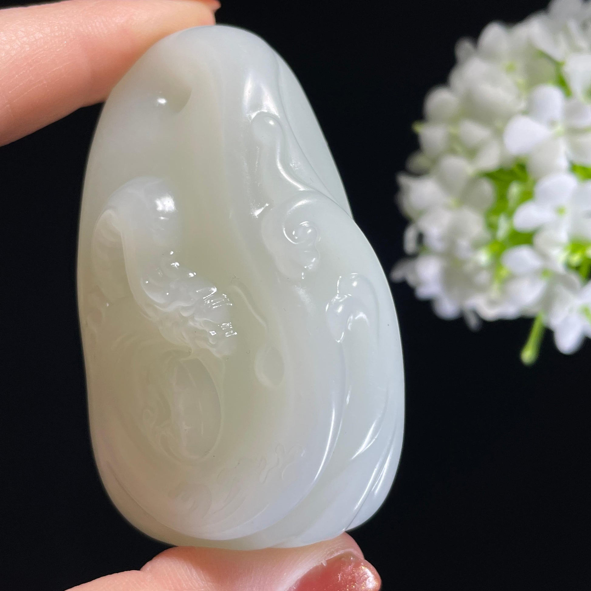 和田玉羊脂白玉“沧海龙腾”龙雕刻挂件（yc318436）