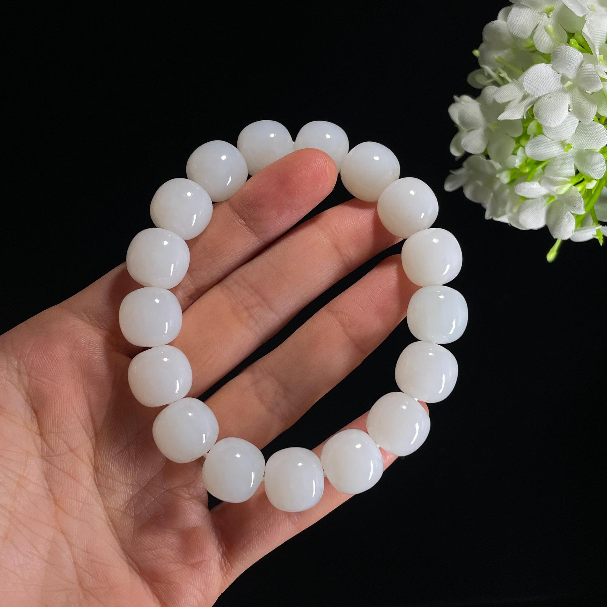 和田玉白玉老型珠手串（yc338110）