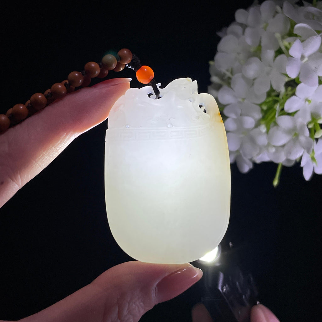 和田玉白玉红皮貔貅牌头籽料无事牌（yc422879）