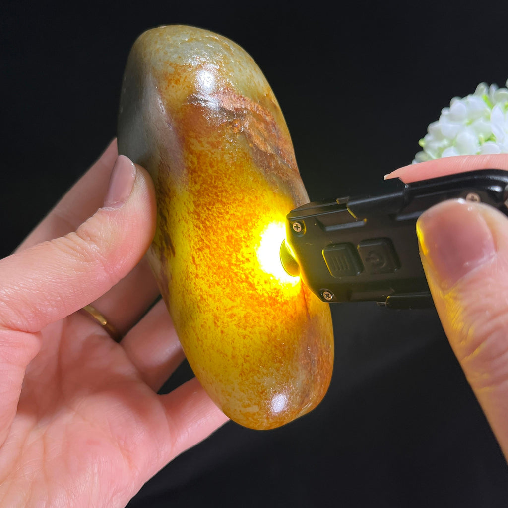和田玉青花洒金聚红皮“青花染金霞”籽料原石（yc286004）