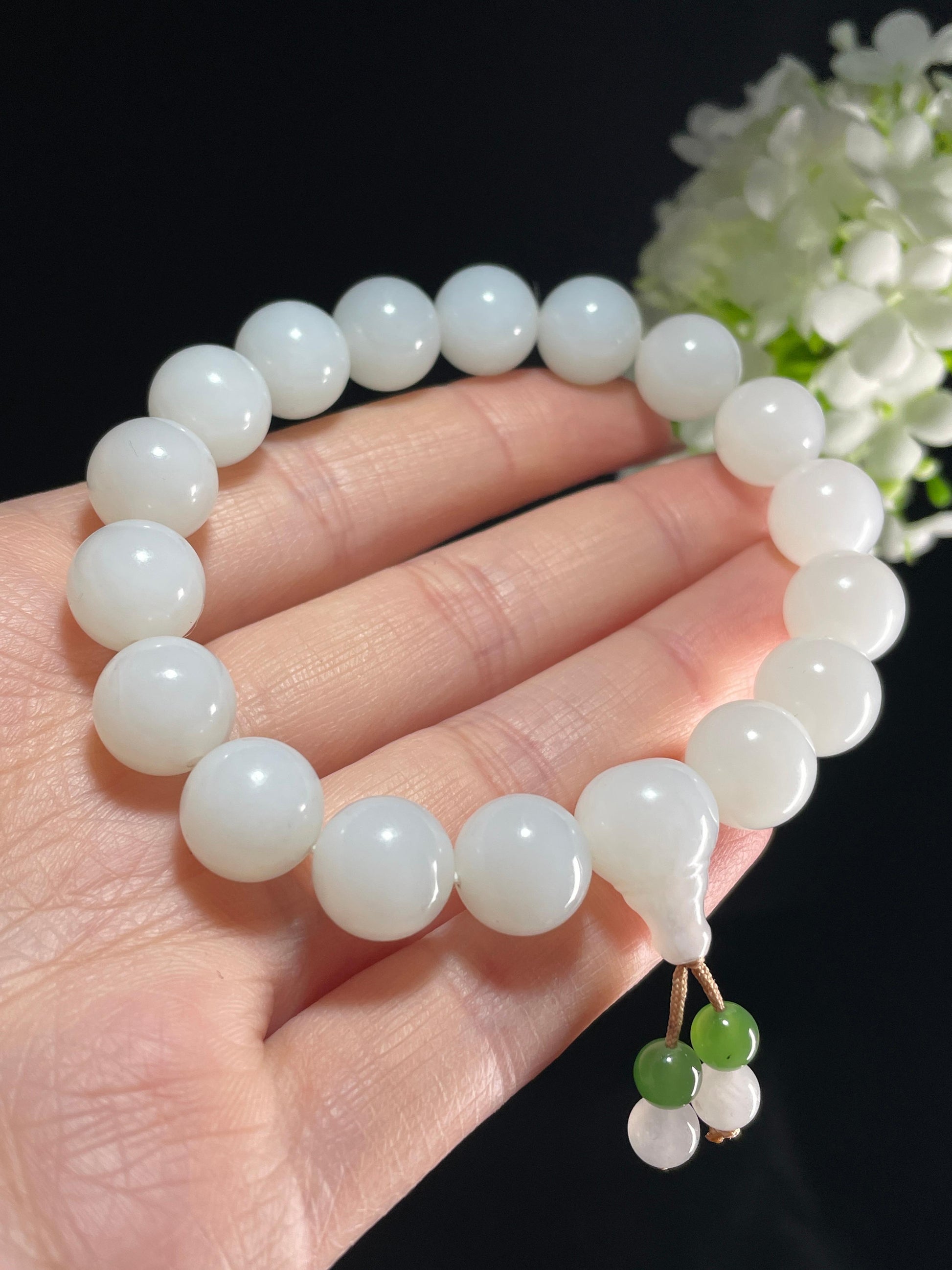 新疆天然和田玉白玉圆珠手串（yc357647）