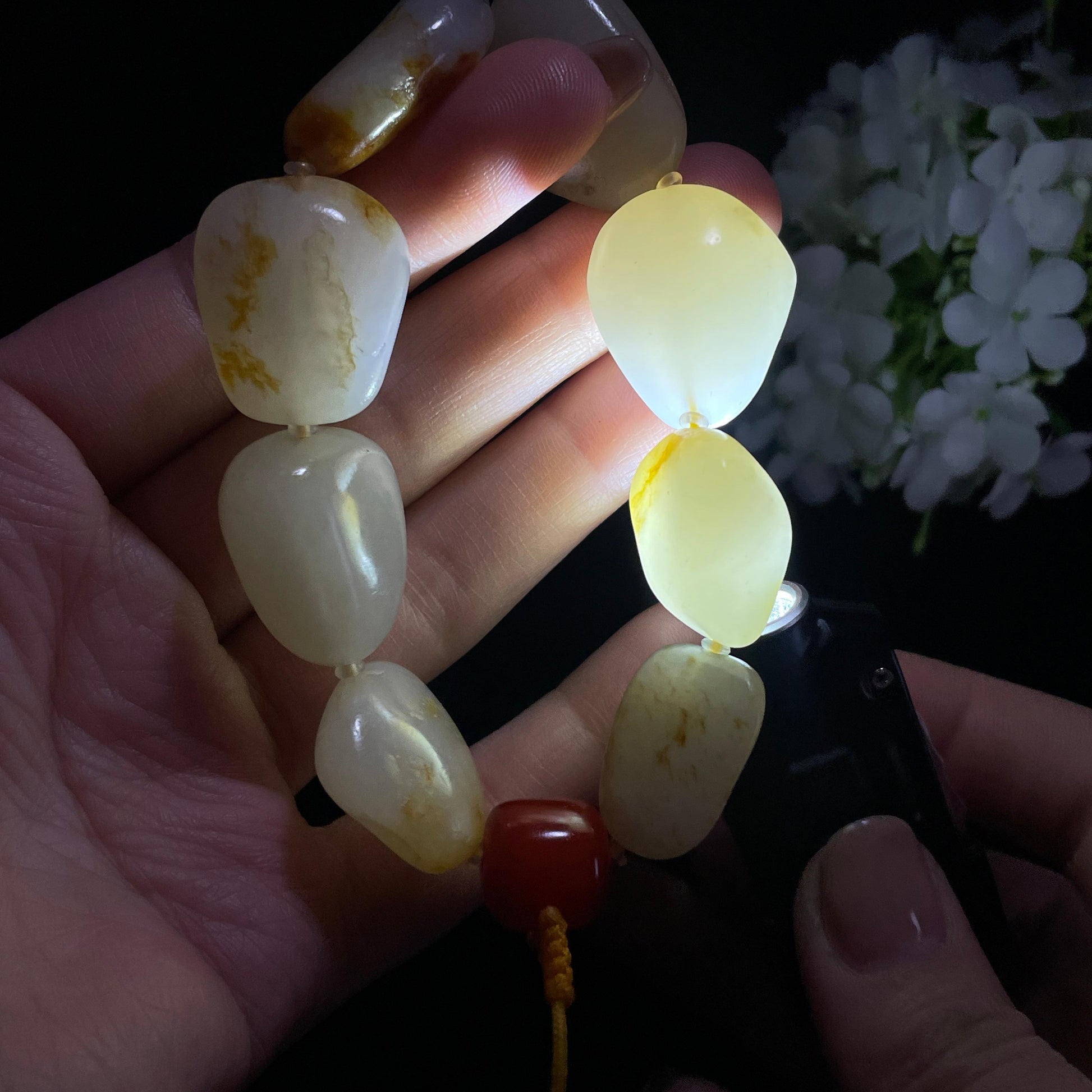 和田玉白玉洒金皮红皮原籽手串（yc381872）