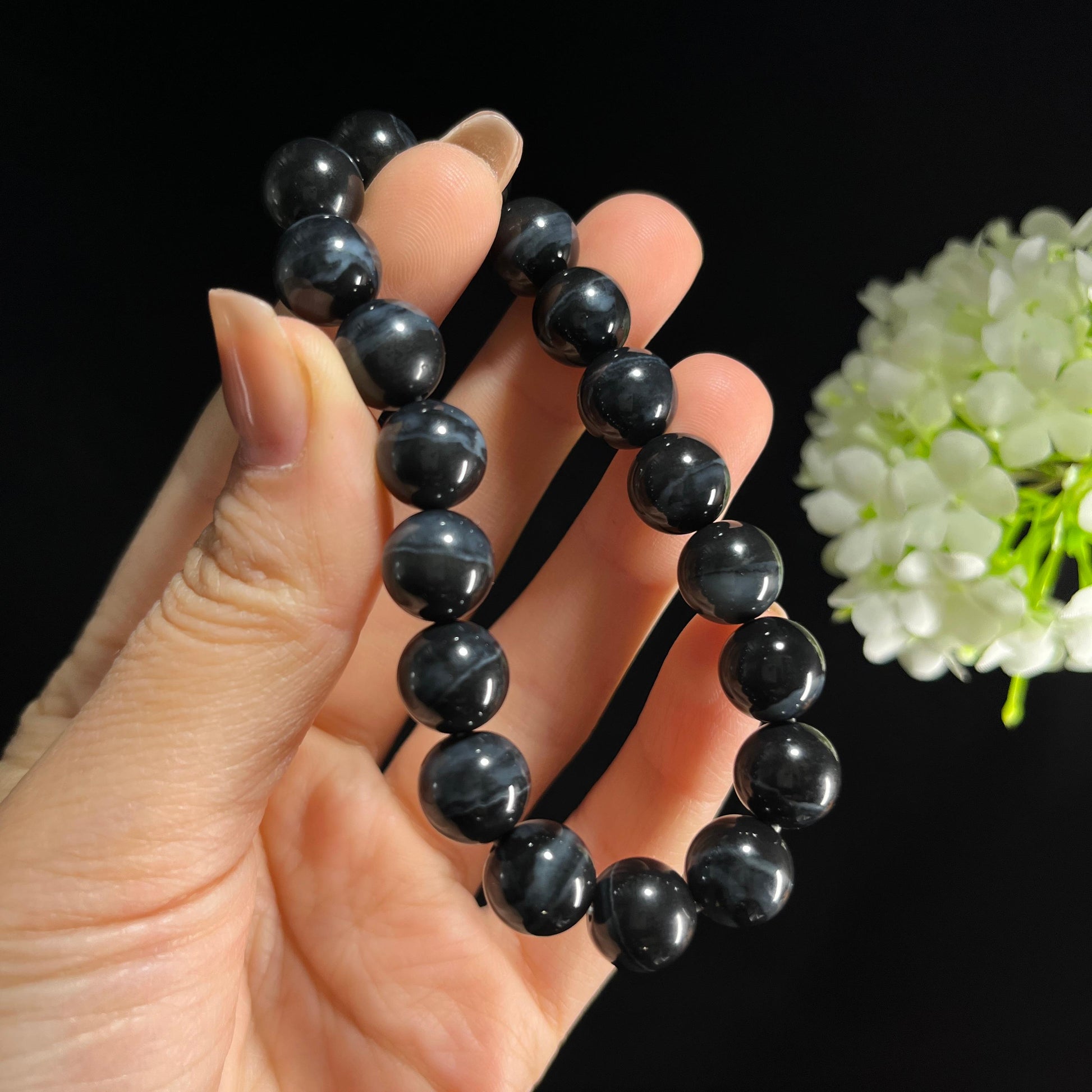 和田玉青花圆珠手串（19颗）（yc389106）