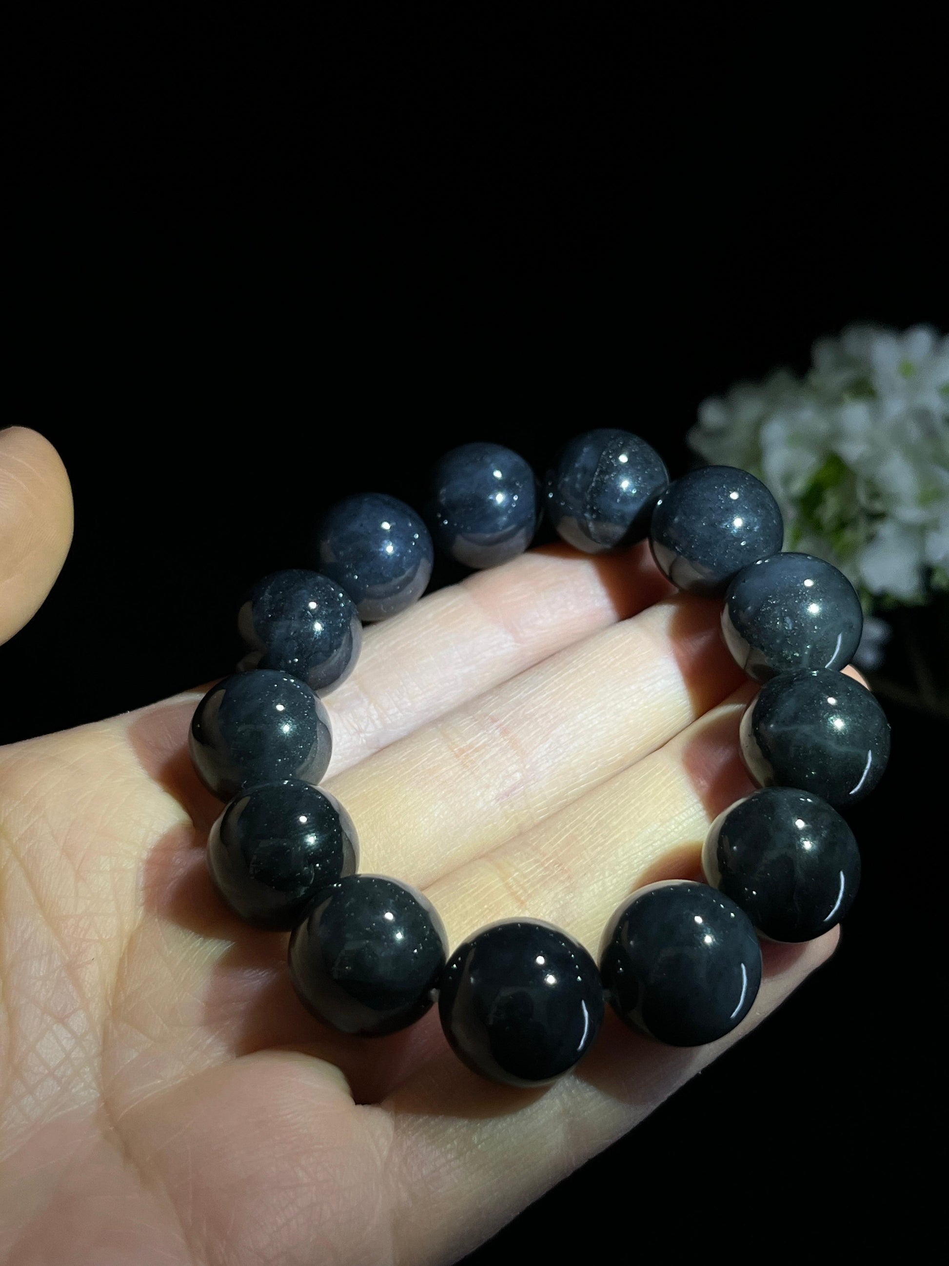 和田玉青花圆形珠手串（卡16）（yc254943）