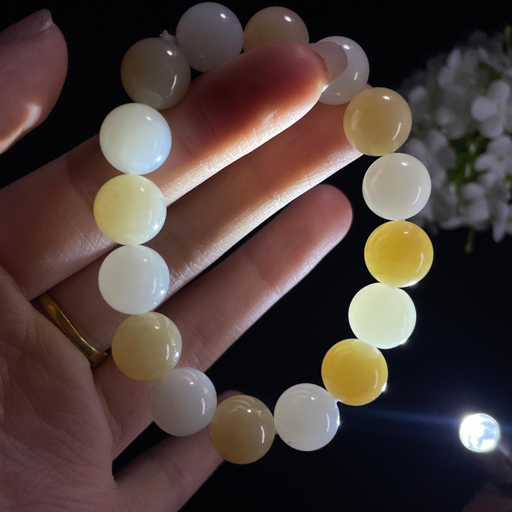 和田玉糖白玉“雪蜜交织”圆珠手串（yc332142）