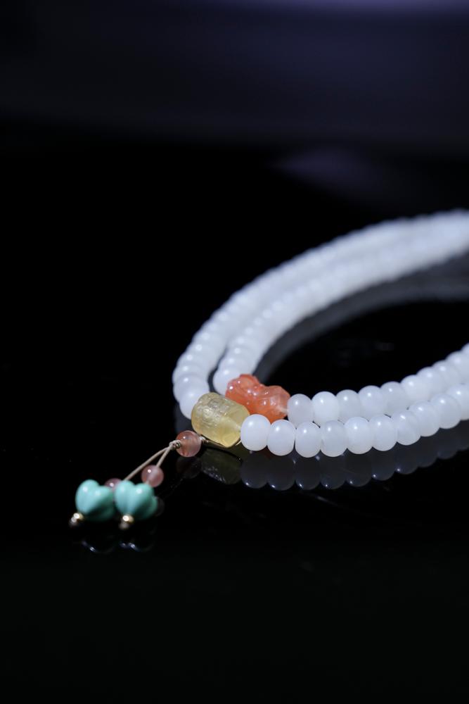 天然和田玉多圈念珠手串102颗（yc258359）