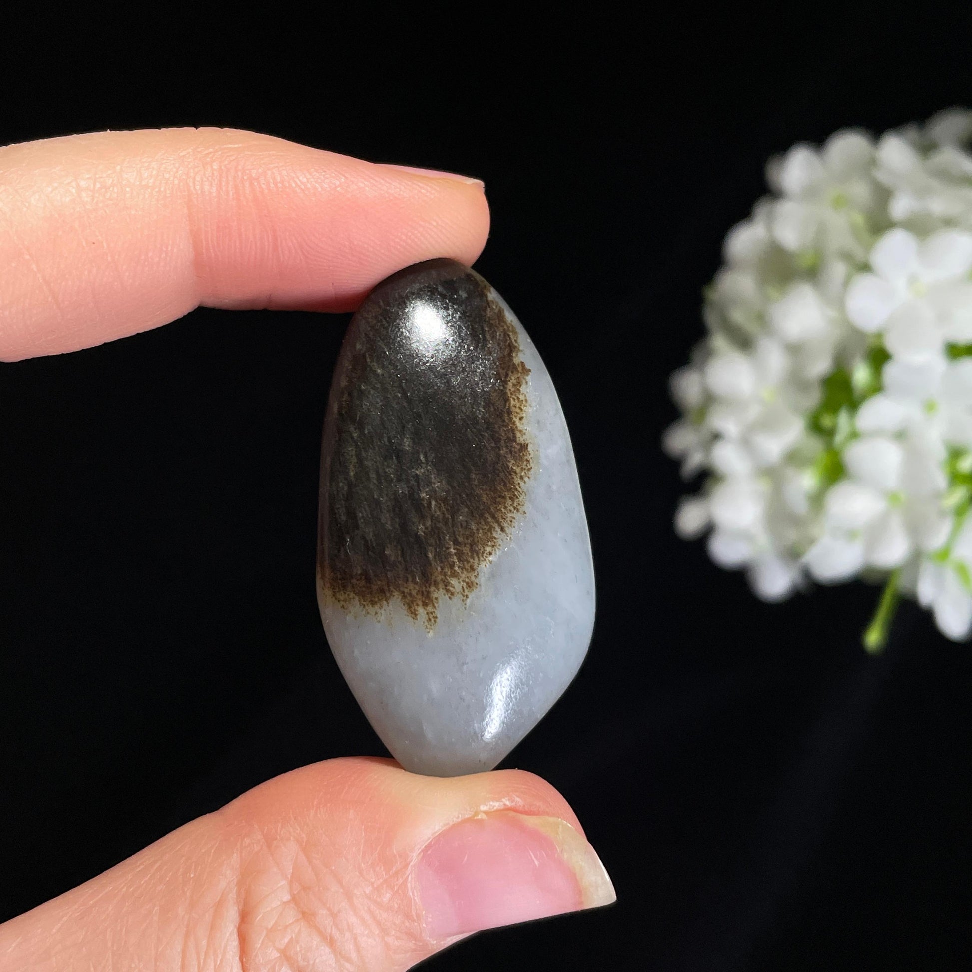 和田玉青花“墨染青波”聚黑皮籽料（yc417357）