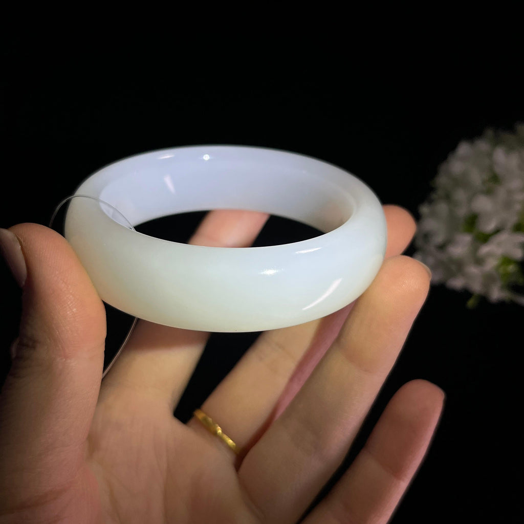 新疆天然和田玉“玉露素环”白玉手镯（卡57）（yc284944）