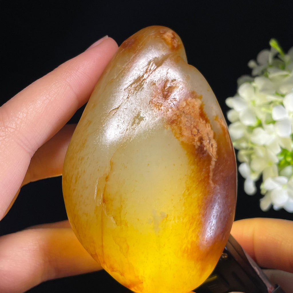 新疆和田玉“层霞漫染”白玉红皮洒金皮籽料（yc442572）